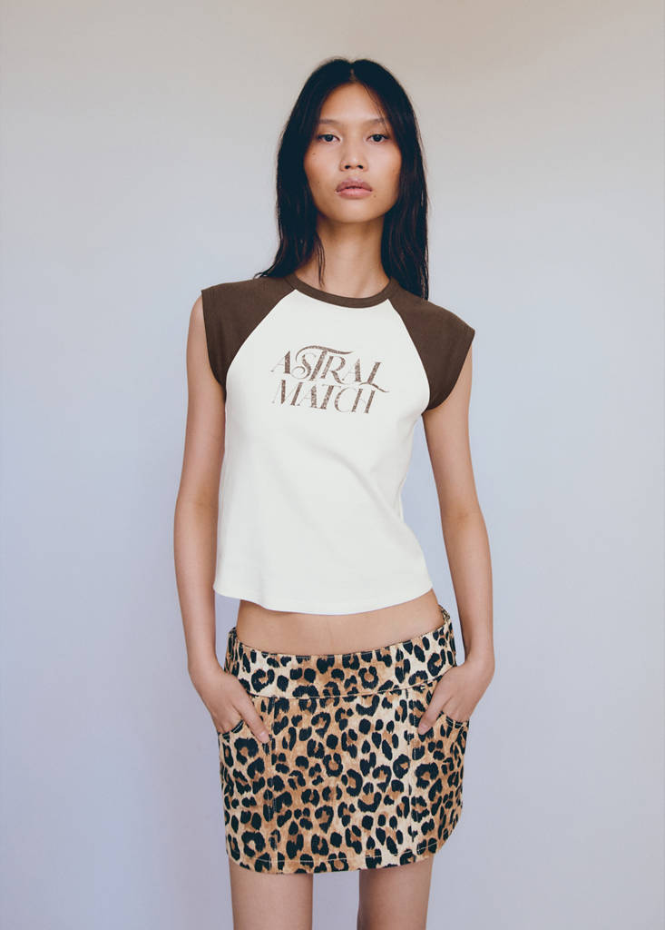 Printed cotton-blend T-shirt — Brown