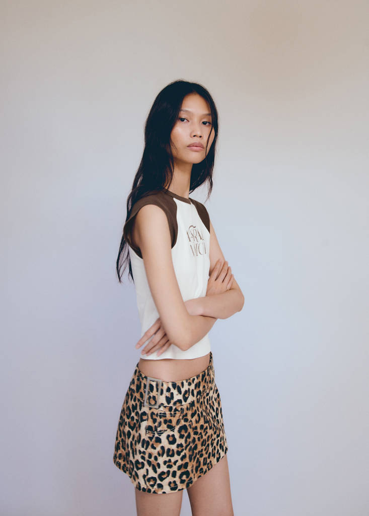 Printed cotton-blend T-shirt — Brown