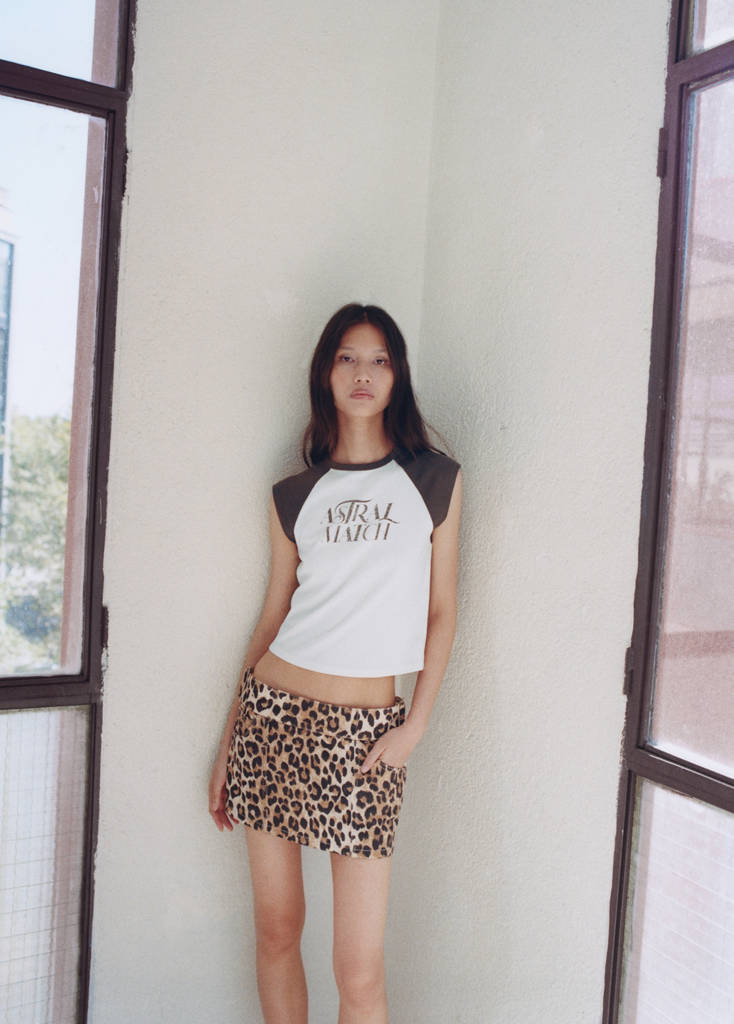 Printed cotton-blend T-shirt — Brown