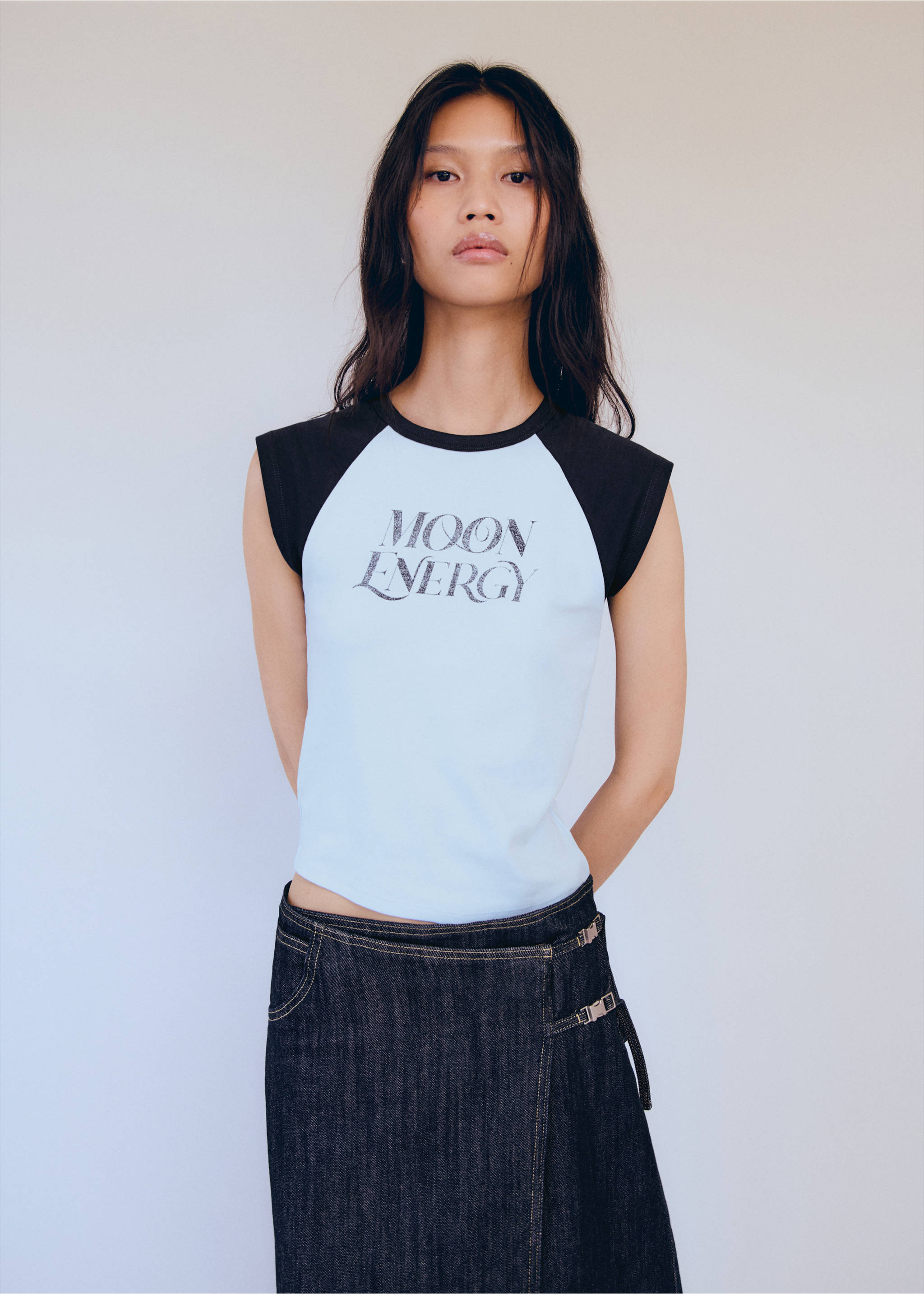 T-shirt coton imprimé - Plan moyen, Bleu. Ref: 77006355-00.