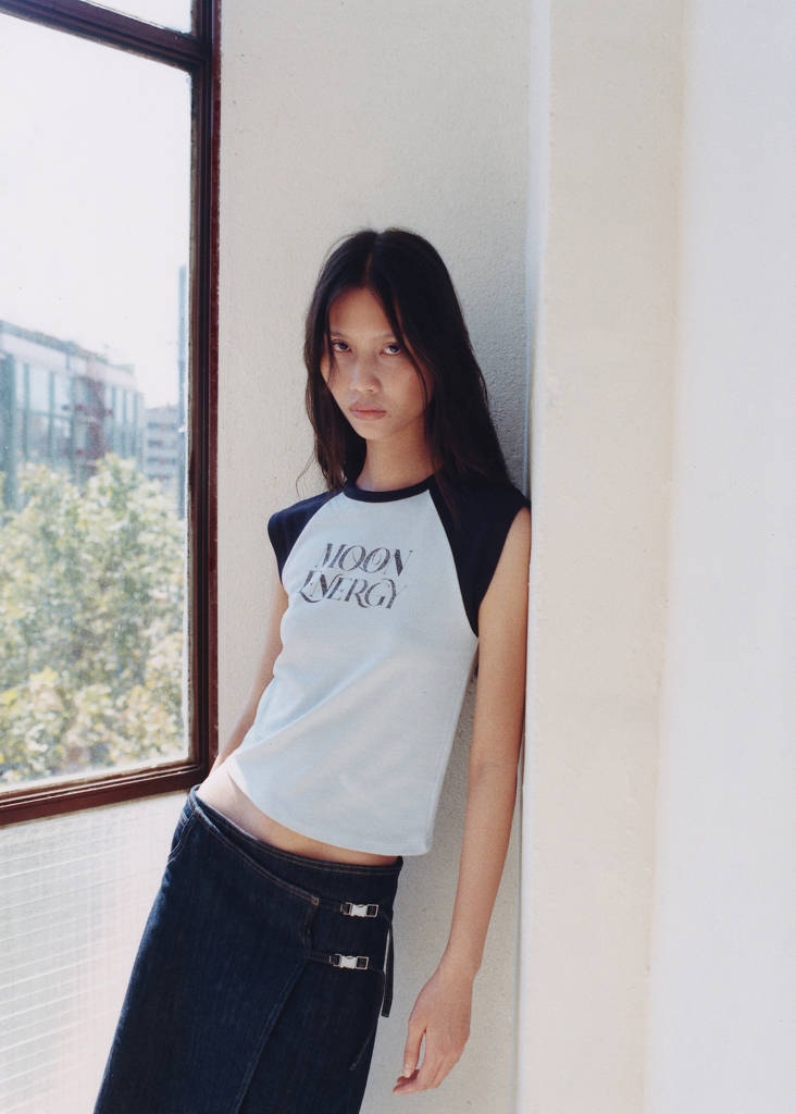 Printed cotton-blend T-shirt — Blue