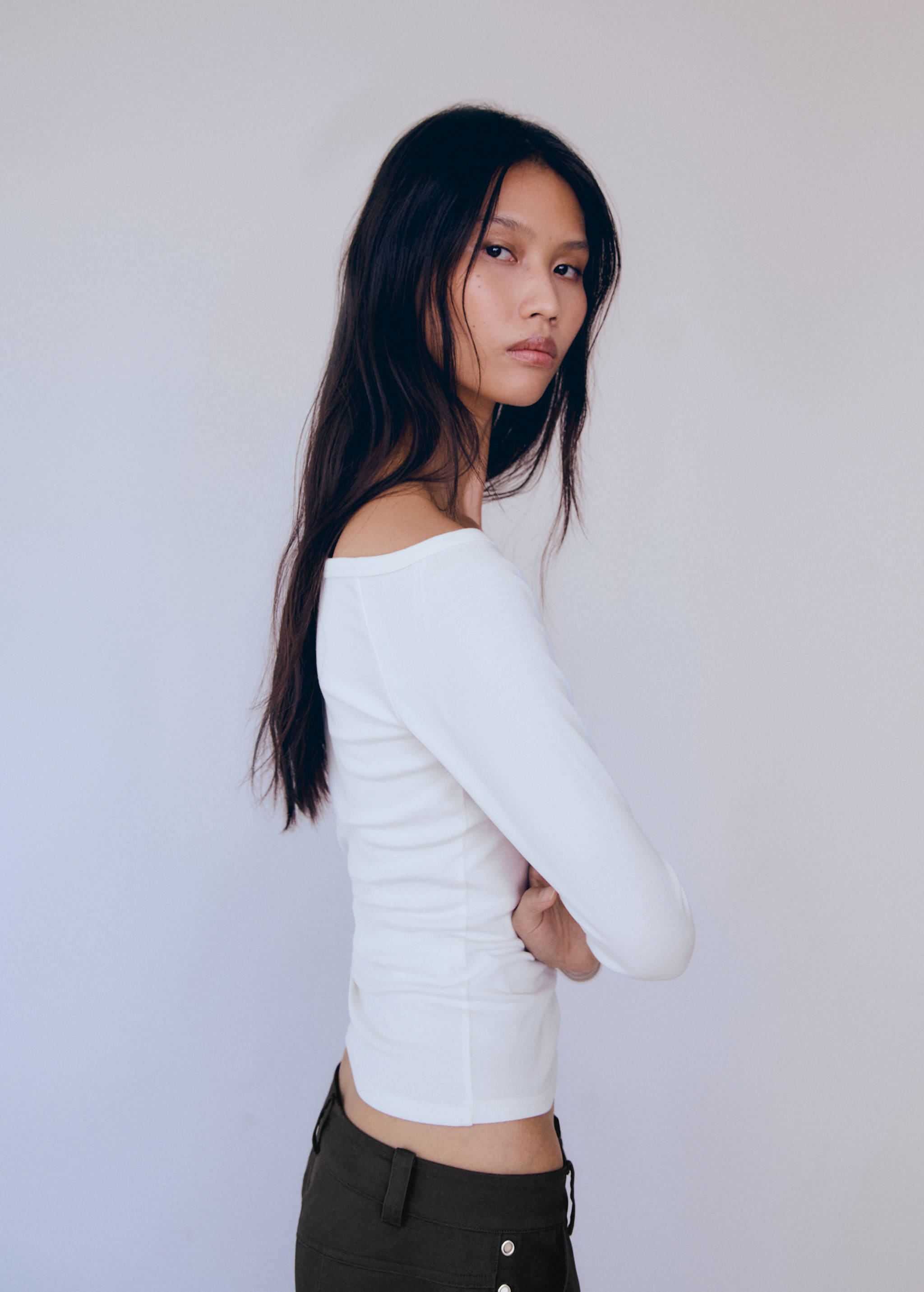 Cotton boat neck t-shirt - Details of the article 1