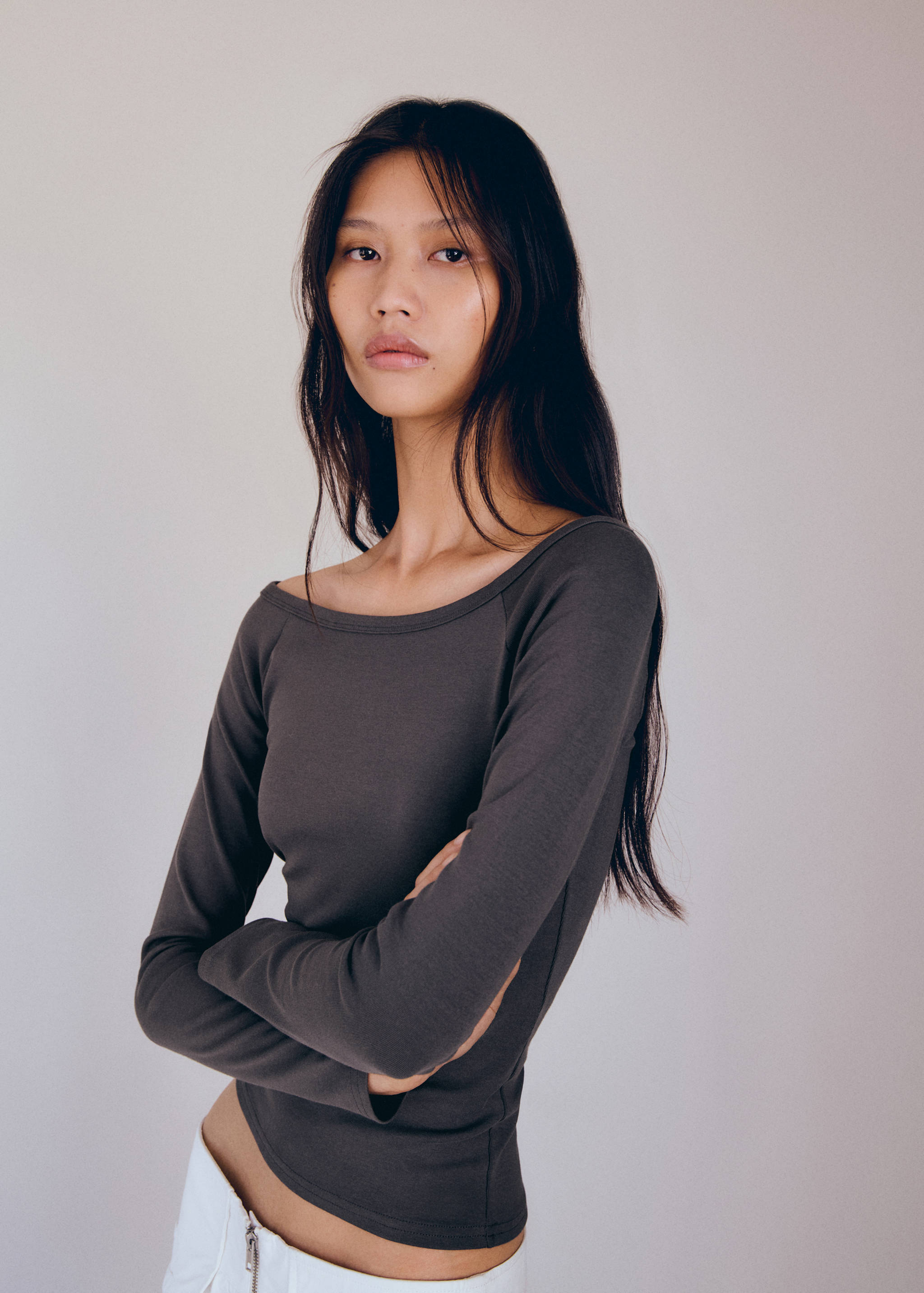 Cotton boat neck t-shirt - Medium plane