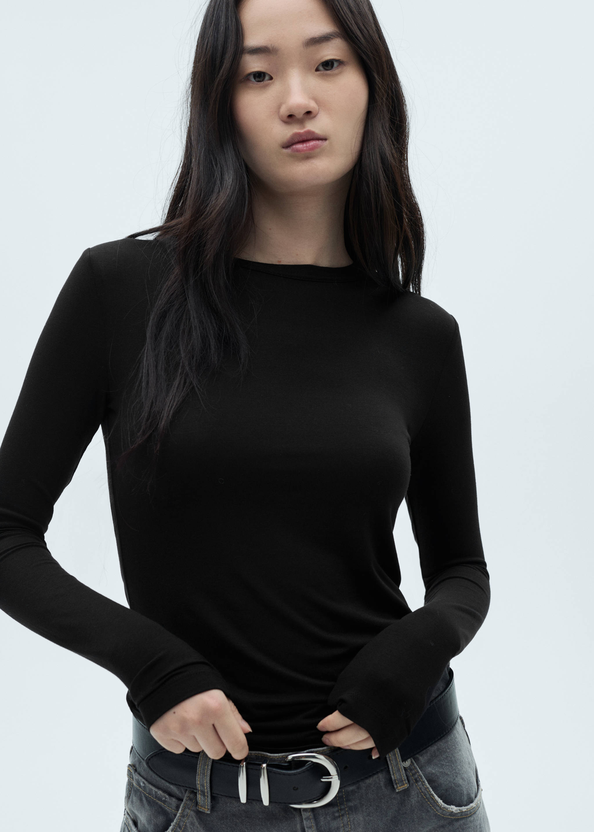 Round-neck long-sleeved t-shirt - Medium plane