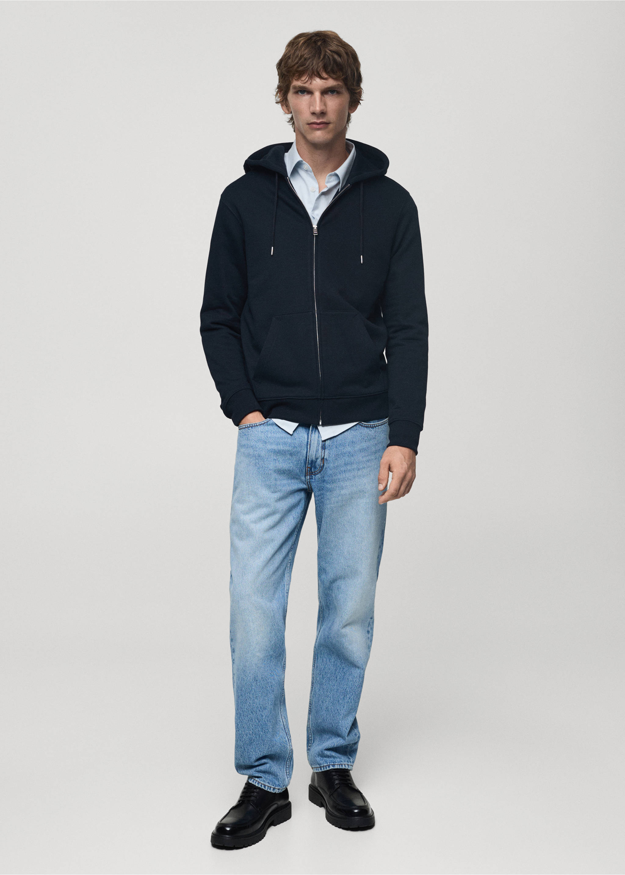 Sudadera algodón capucha cremallera - Plano general, Azul marino oscuro. Ref: 77007118-00.