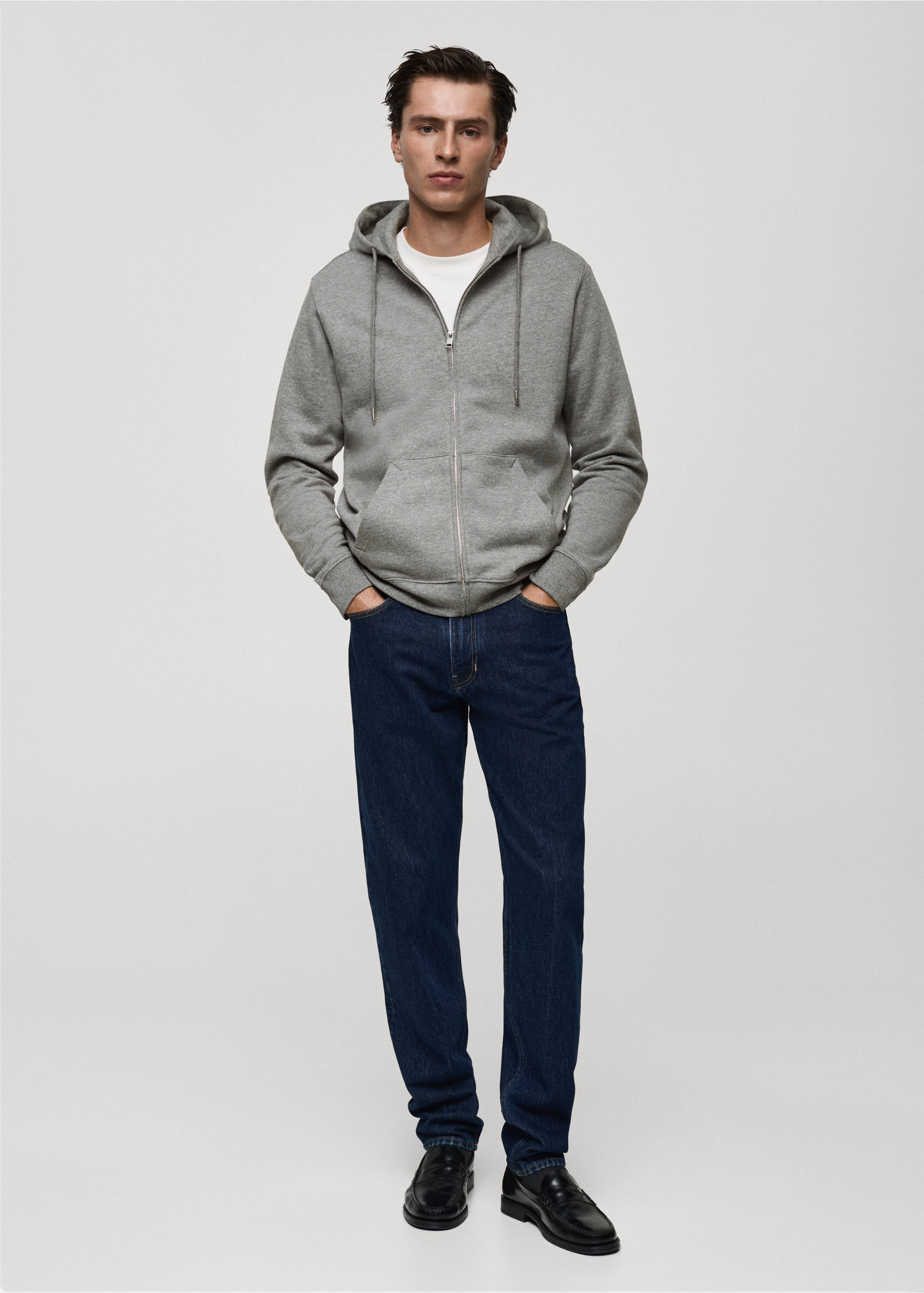 Sudadera algodón capucha cremallera - Plano general, Gris medio vigoré. Ref: 77007118-00.
