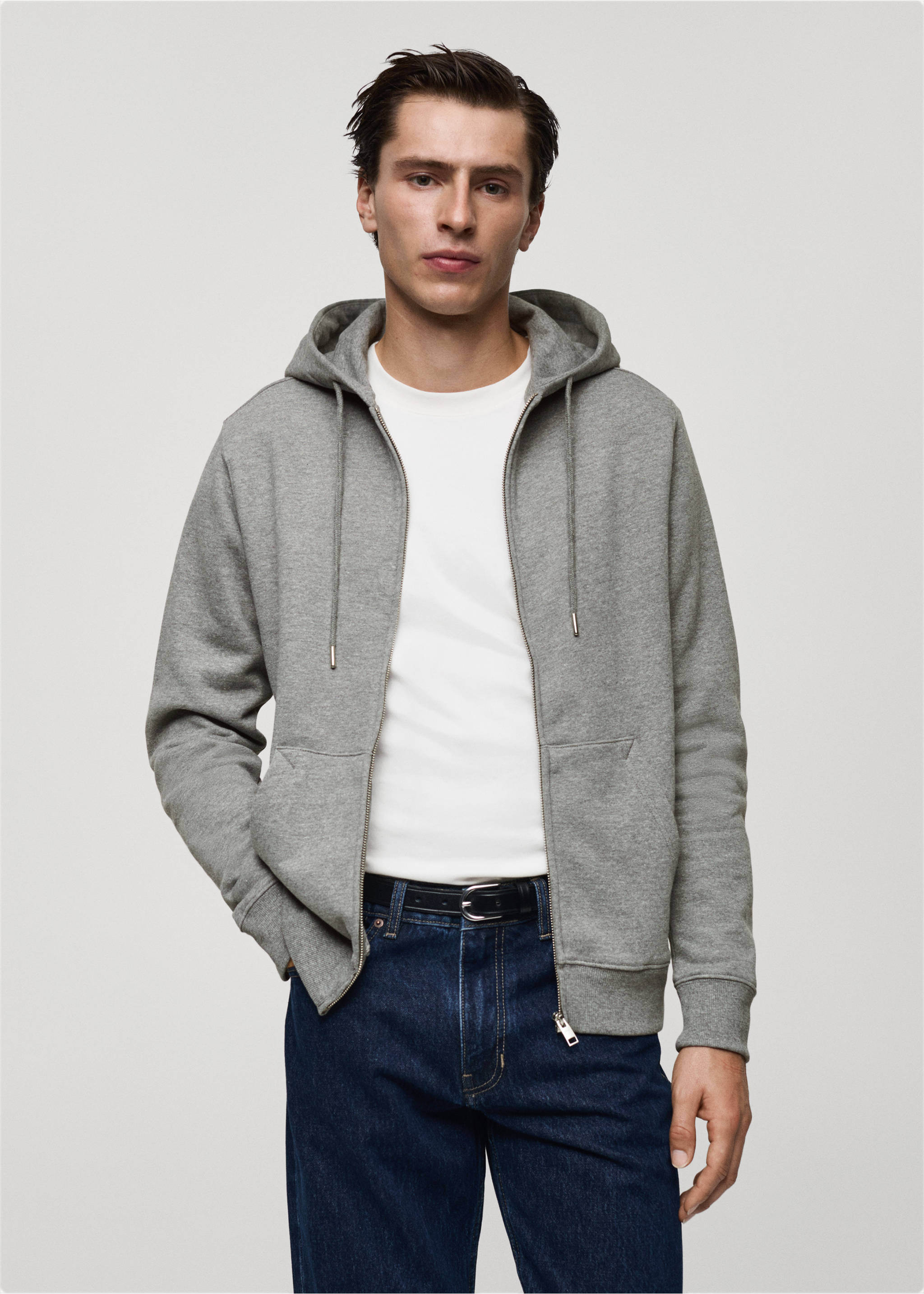 Sudadera algodón capucha cremallera - Plano medio, Gris medio vigoré. Ref: 77007118-00.