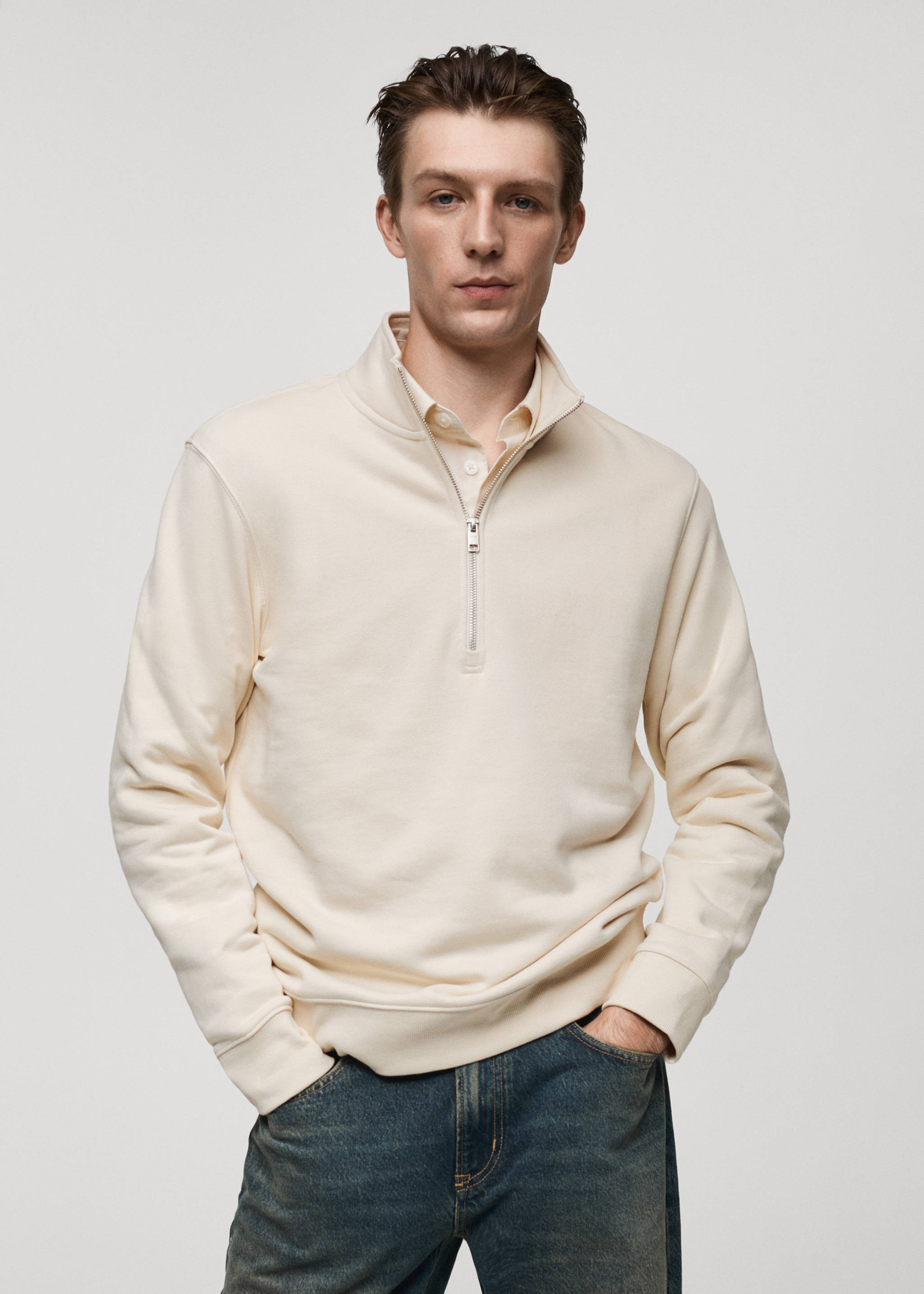 Cotton sweatshirt with zip neck - Medium plane
