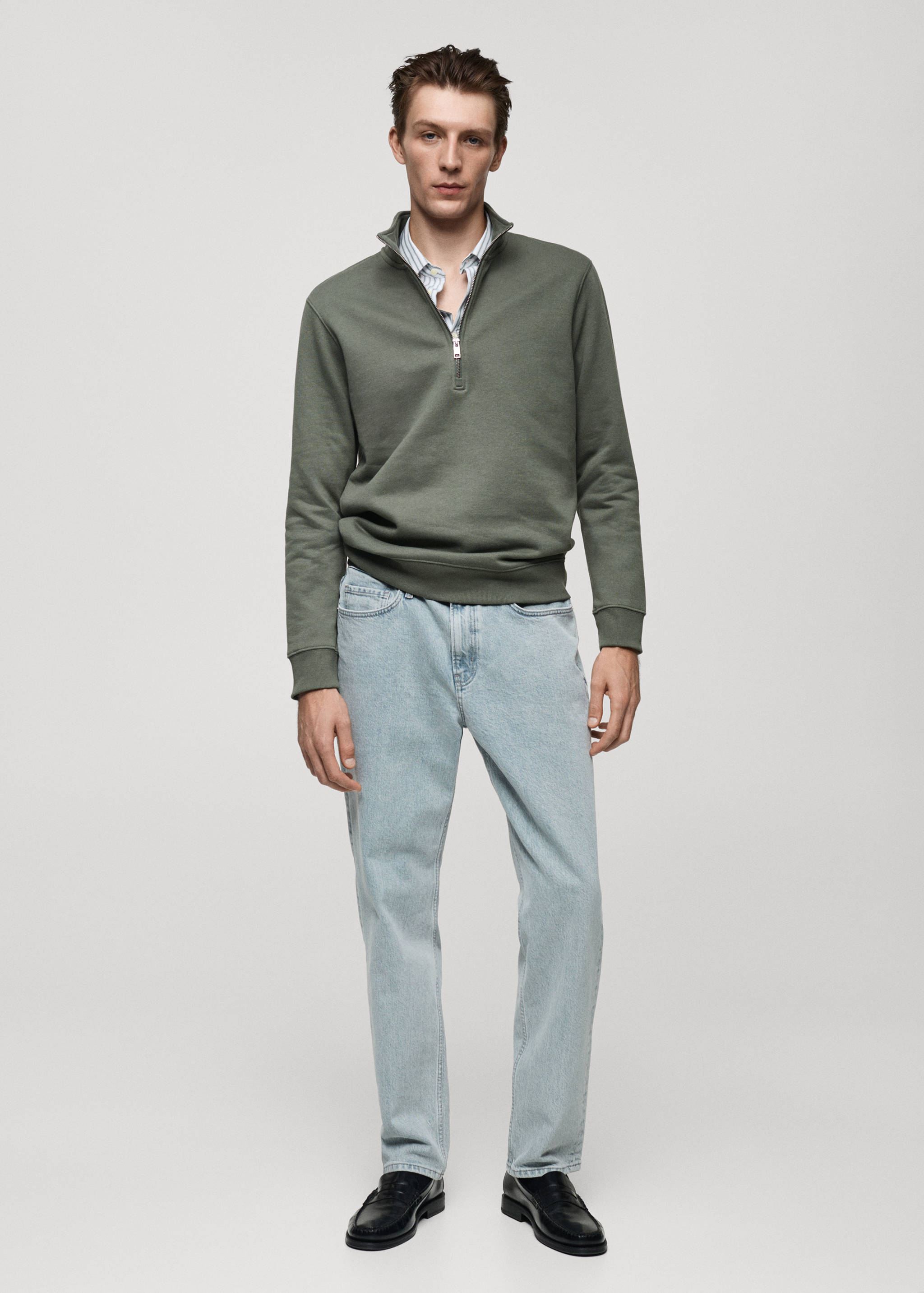 Cotton sweatshirt with zip neck - General plane