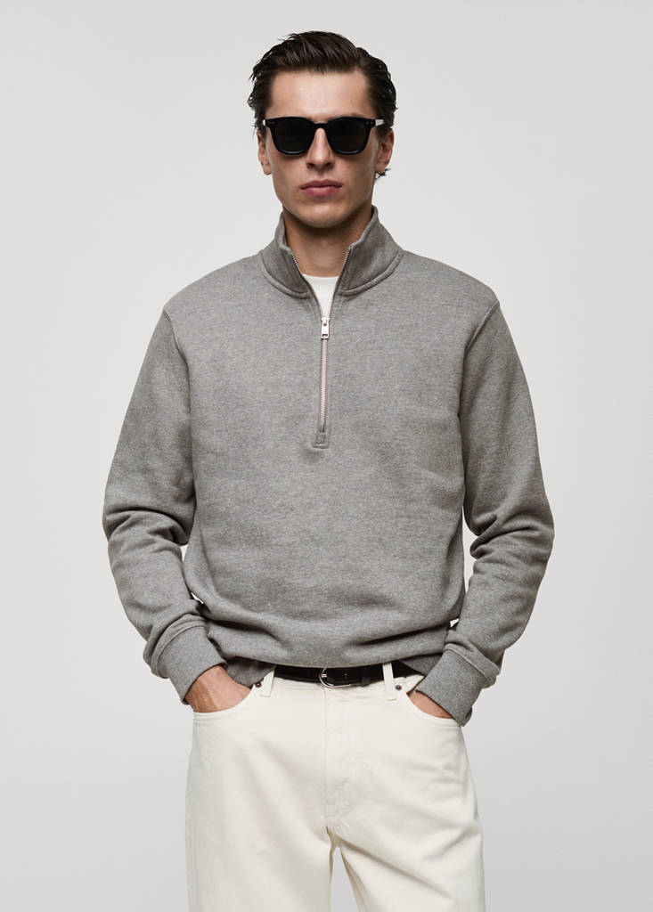 Cotton sweatshirt with zip neck - thumbnail 2
