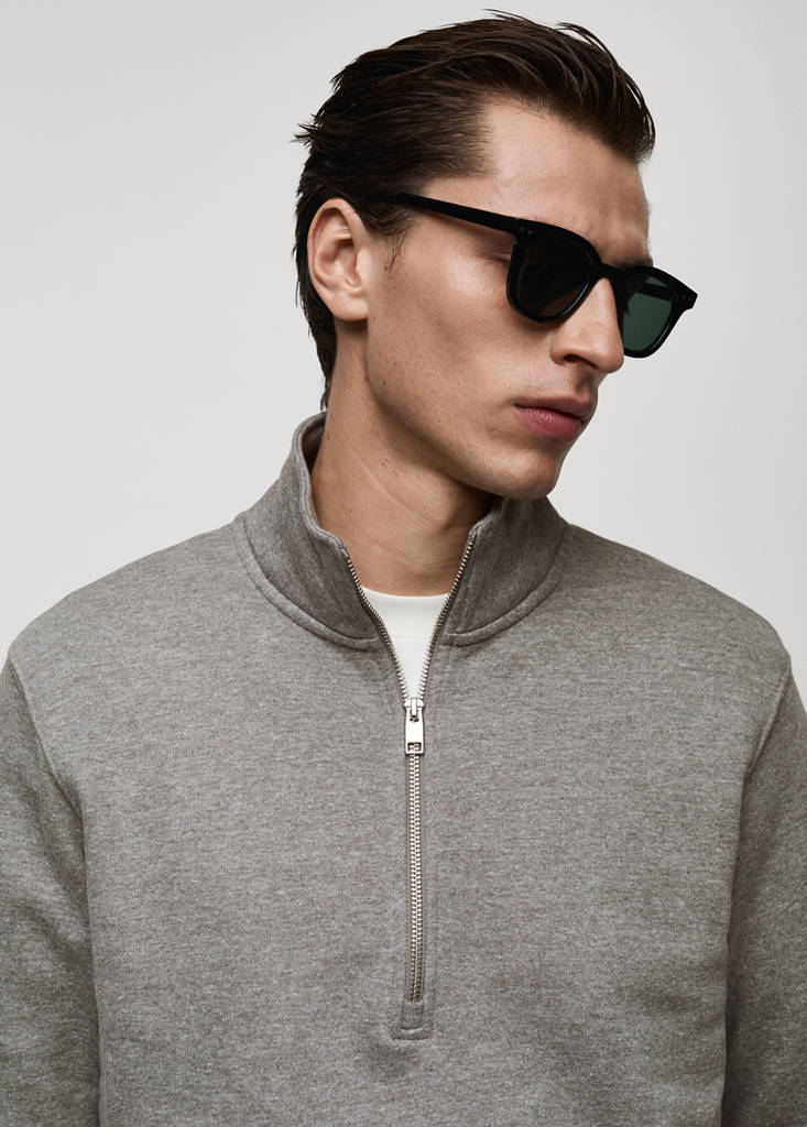 Cotton sweatshirt with zip neck - thumbnail 5