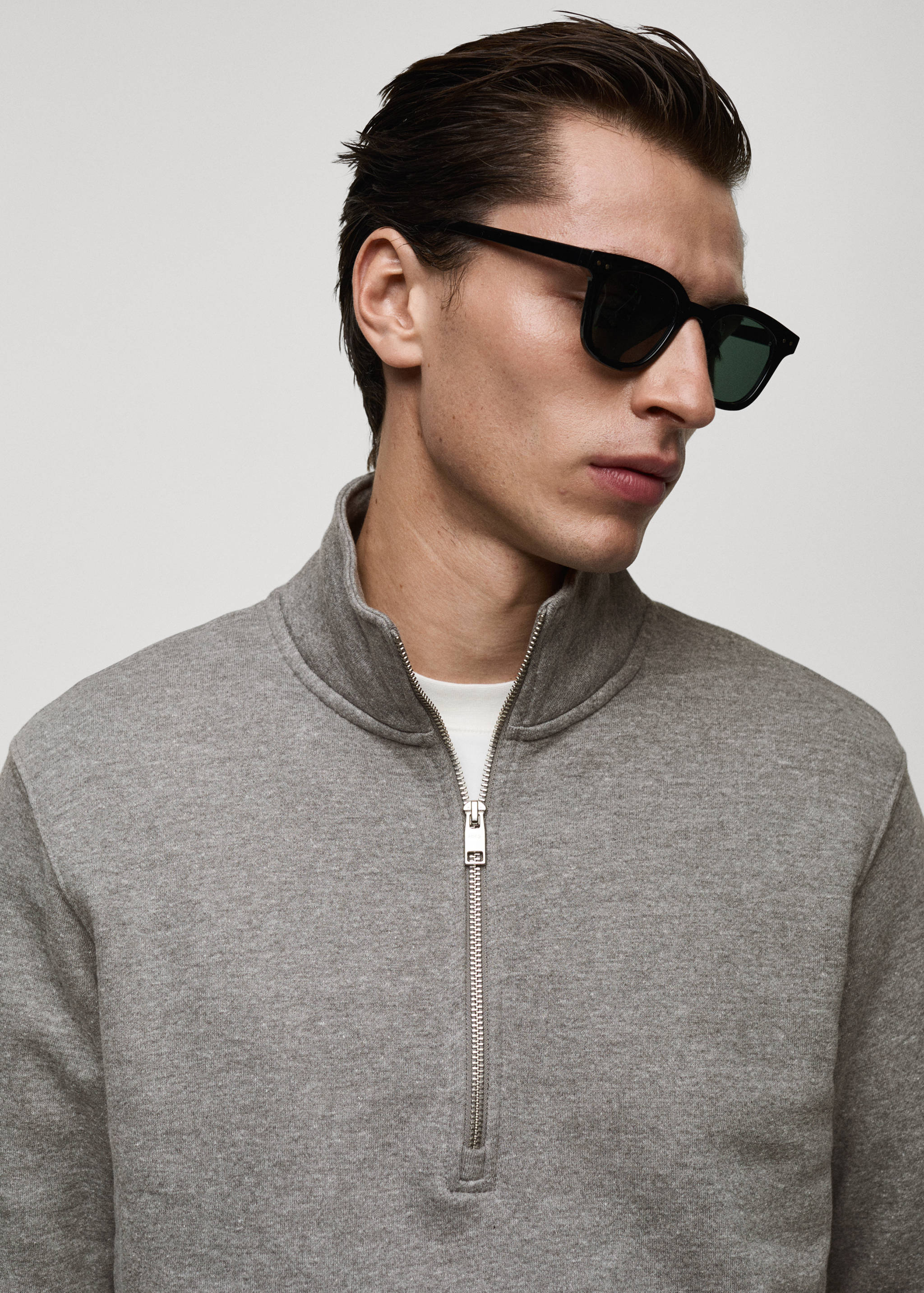 Cotton sweatshirt with zip neck - Details of the article 1