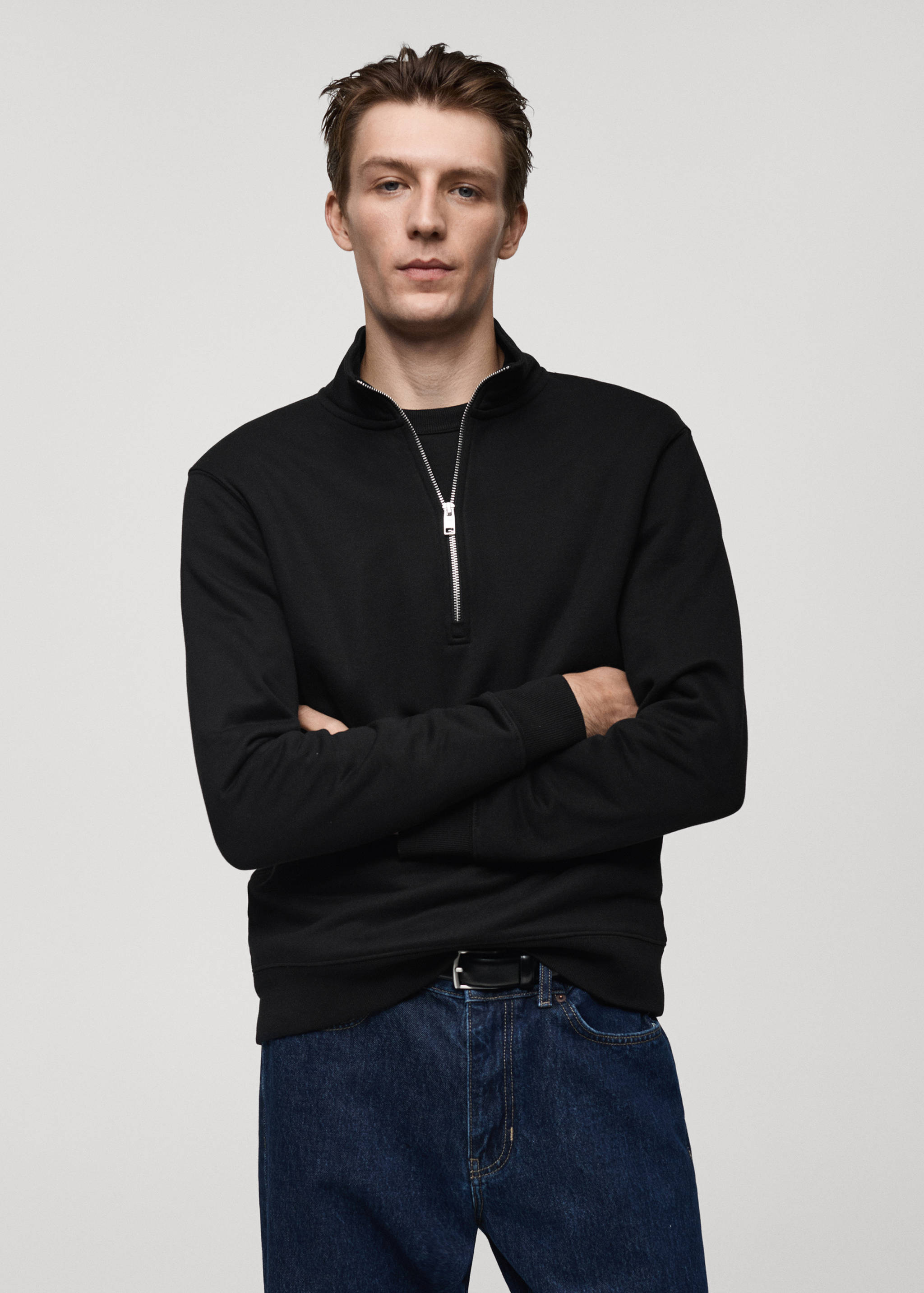 Cotton sweatshirt with zip neck - Medium plane