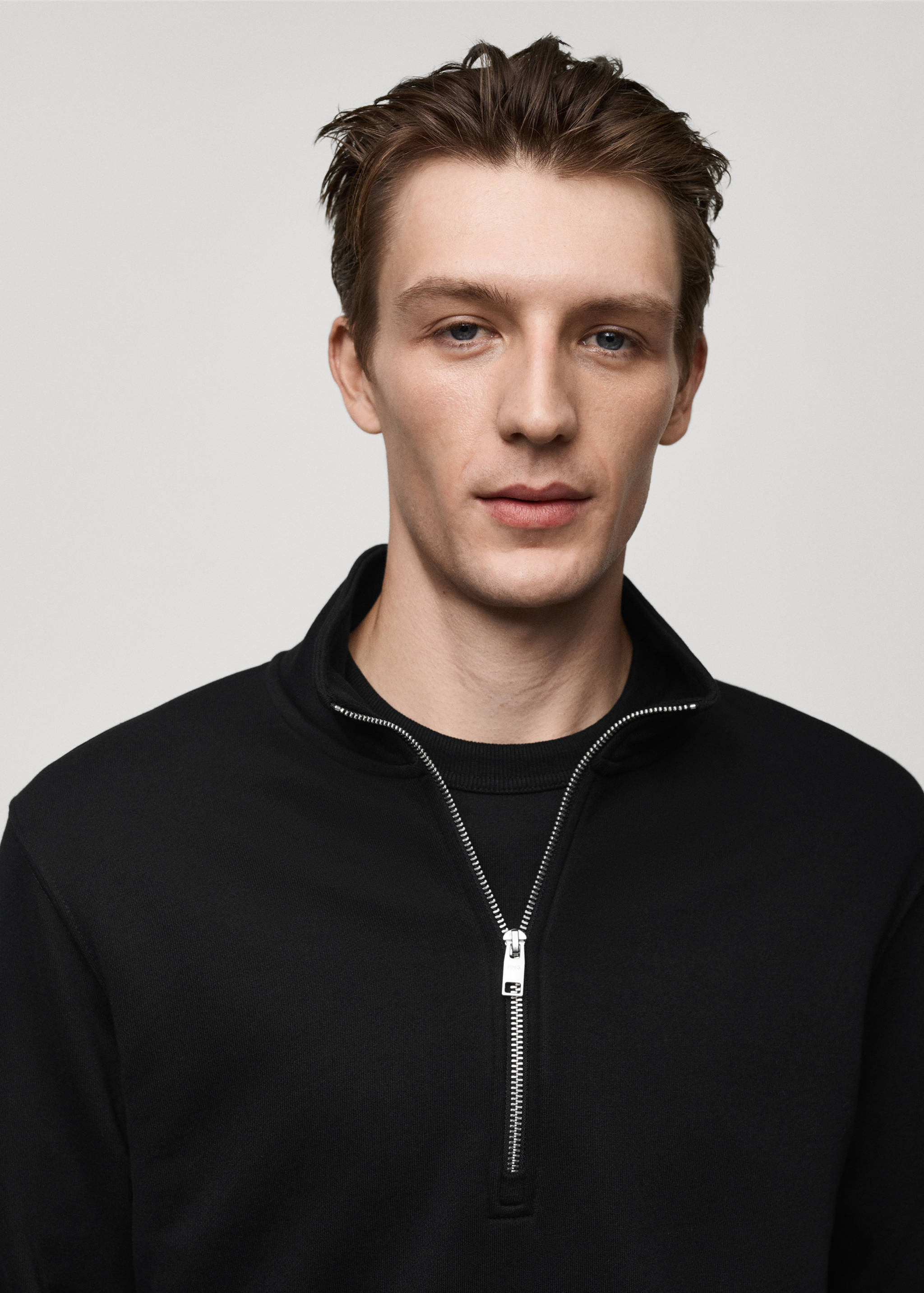 Cotton sweatshirt with zip neck - Details of the article 1