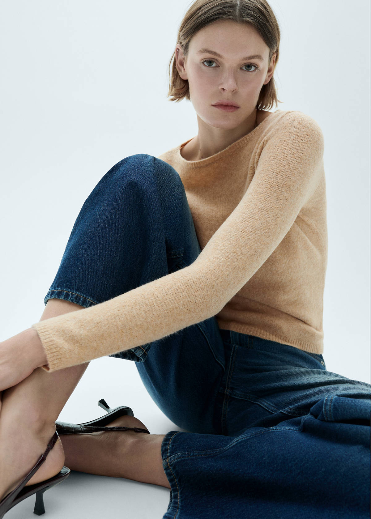 Fine-knit boat-neck sweater — Medium Brown