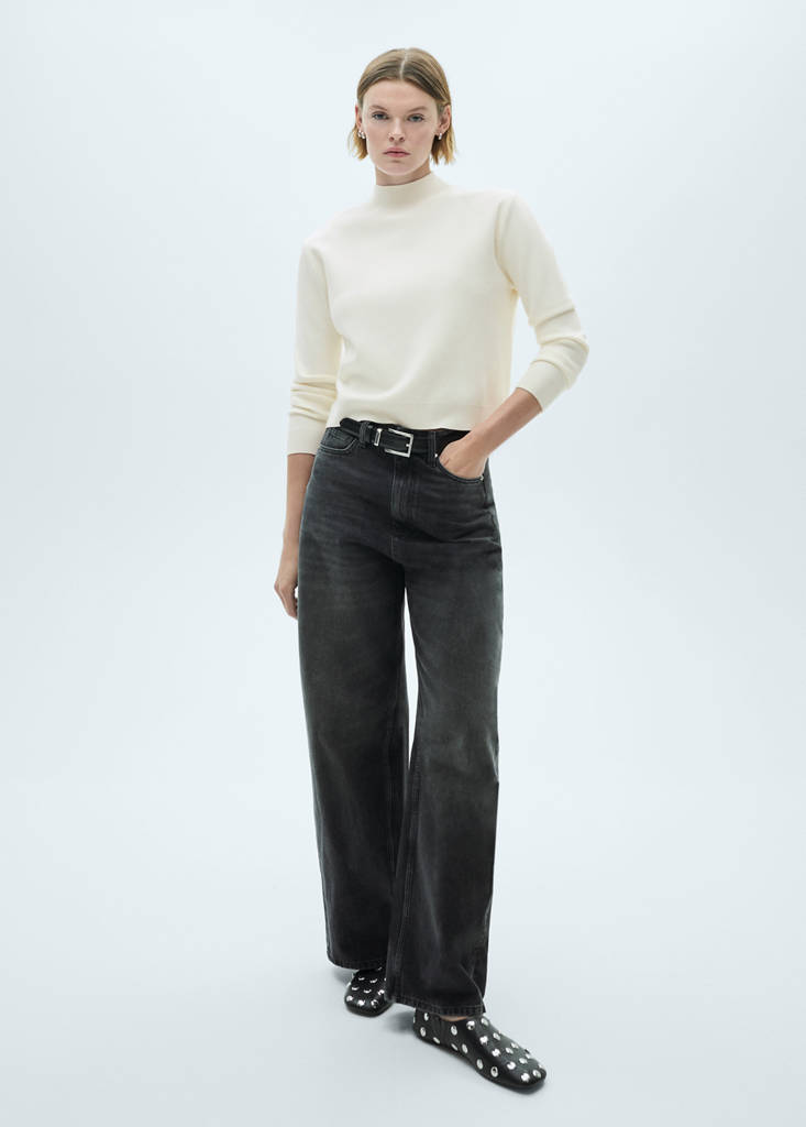 Knitted sweater with perkins neck — Ecru