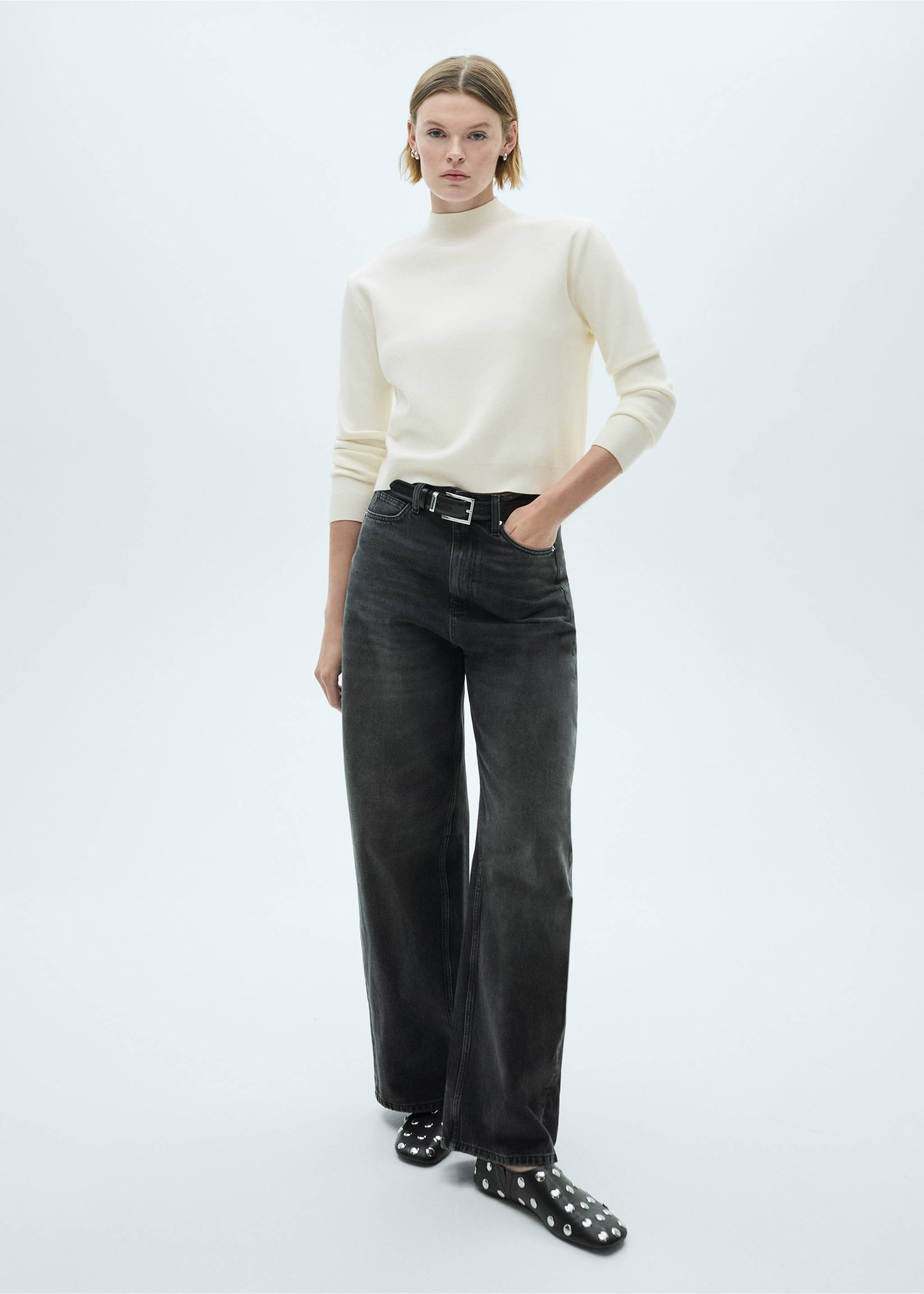 Pull-over maille col montant - Plan général, Écru. Ref: 77007697-00.