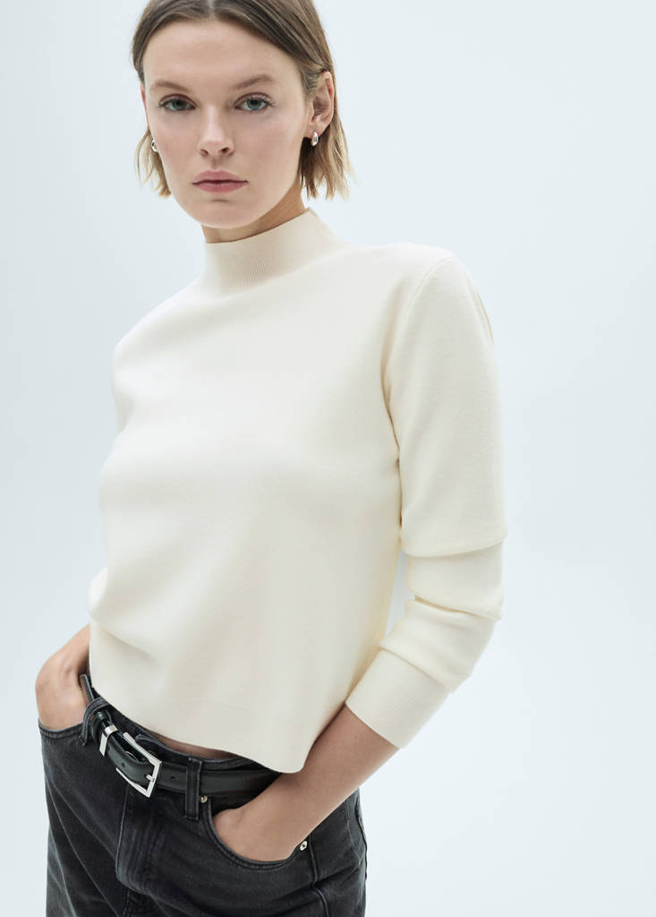 Knitted sweater with perkins neck — Ecru