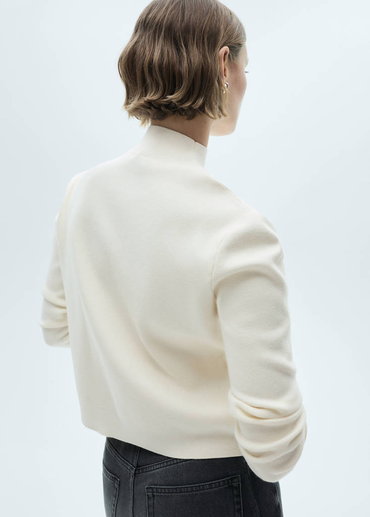Knitted sweater with perkins neck — Ecru