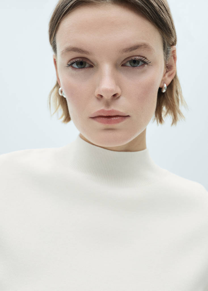 Knitted sweater with perkins neck — Ecru