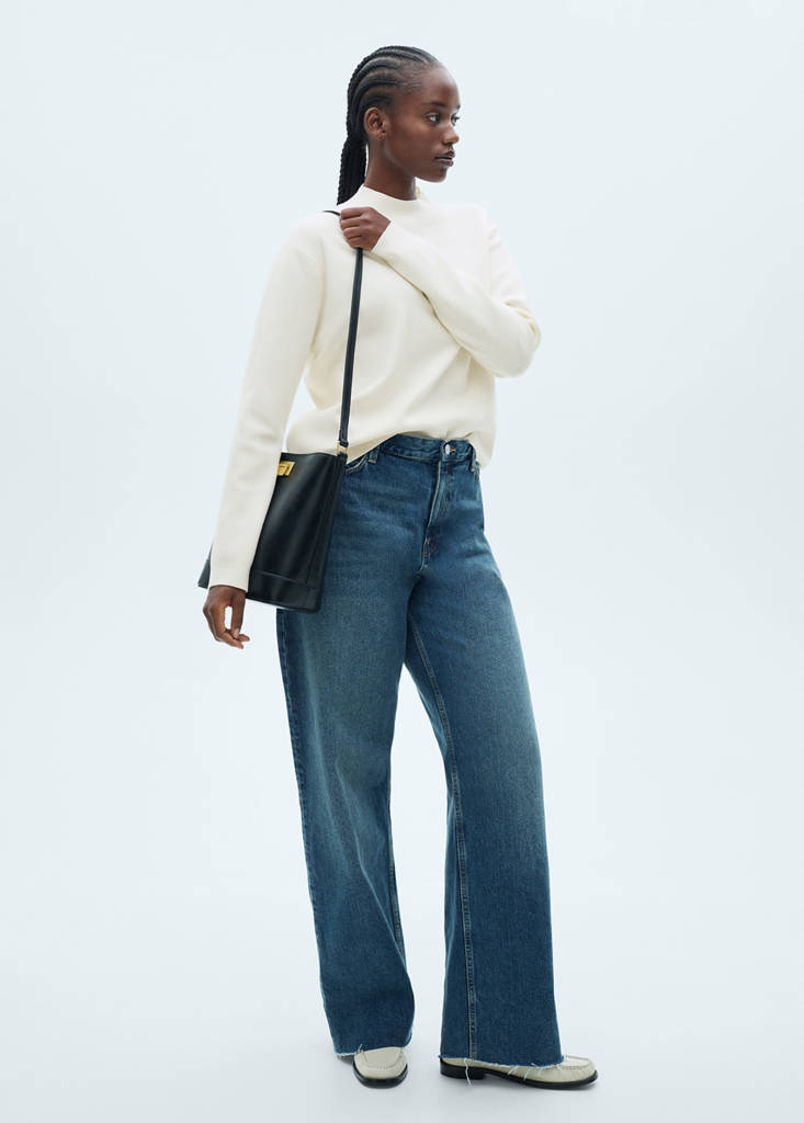 Knitted sweater with perkins neck — Ecru
