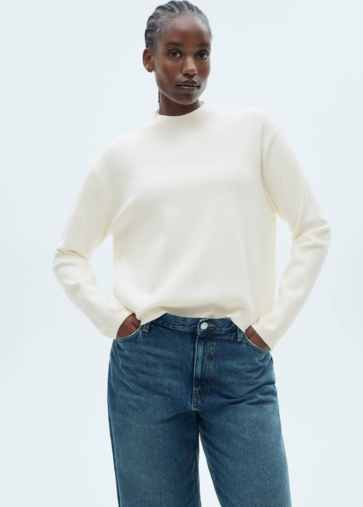 Knitted sweater with perkins neck — Ecru