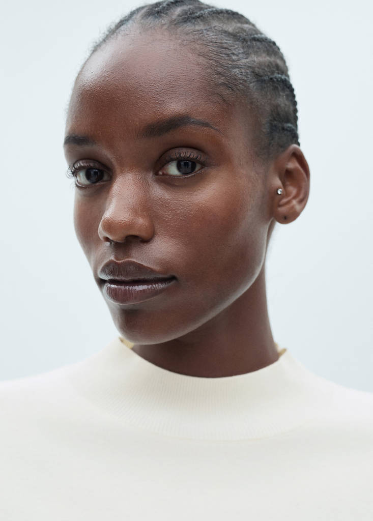 Knitted sweater with perkins neck — Ecru
