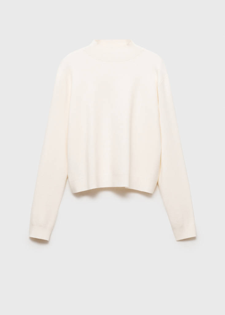 Knitted sweater with perkins neck — Ecru