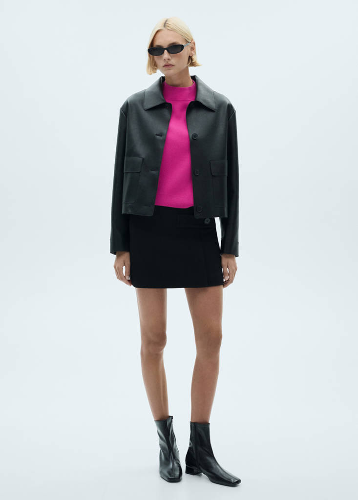 Knitted sweater with perkins neck — Fuchsia