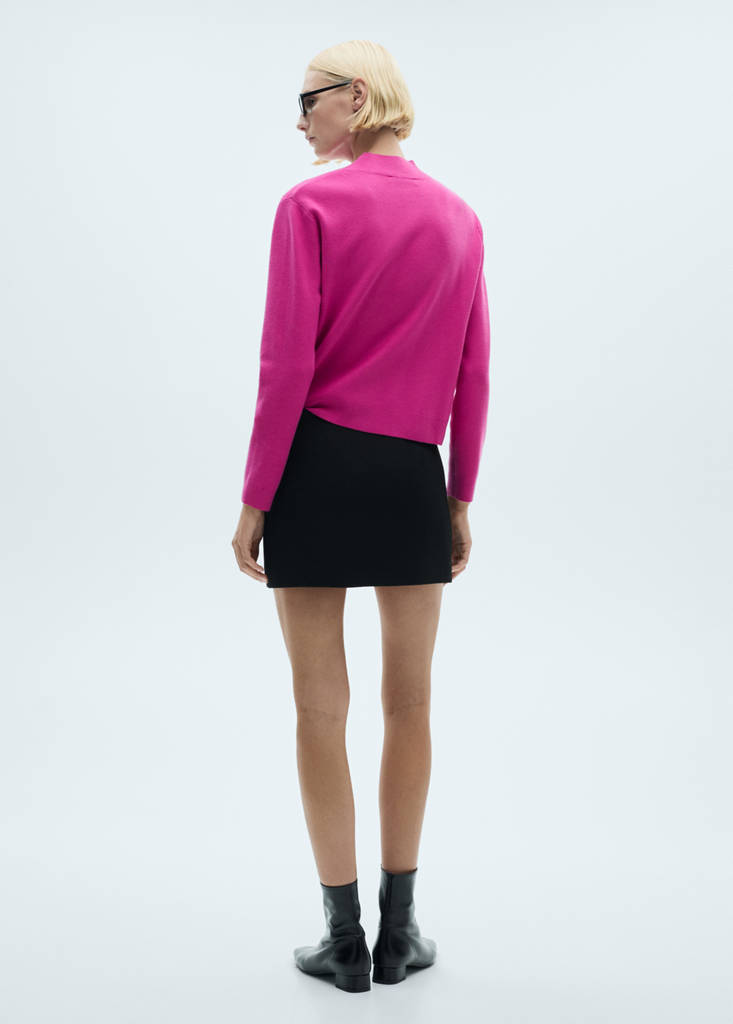 Knitted sweater with perkins neck — Fuchsia
