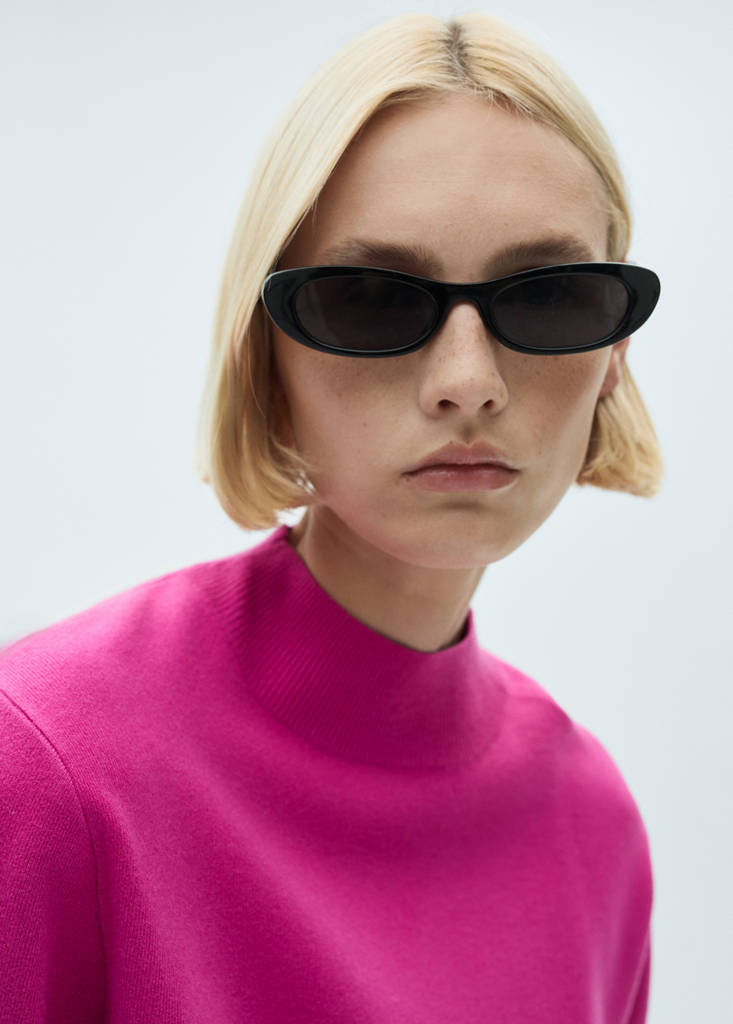 Knitted sweater with perkins neck — Fuchsia