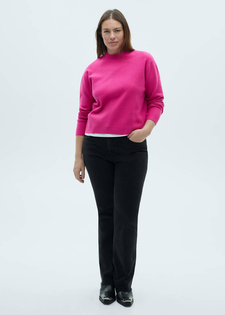 Knitted sweater with perkins neck — Fuchsia