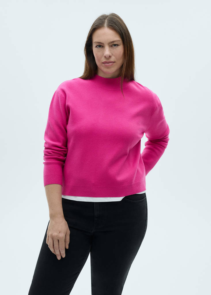 Knitted sweater with perkins neck — Fuchsia