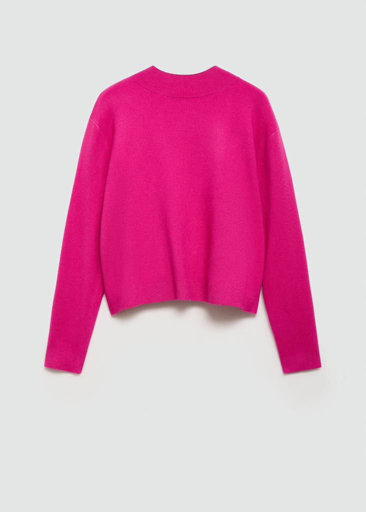 Knitted sweater with perkins neck — Fuchsia
