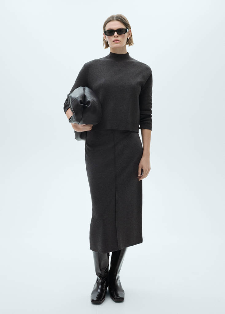 Knitted sweater with perkins neck — Medium Heather Grey
