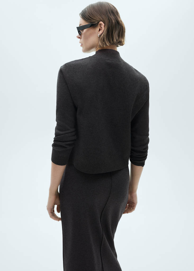 Knitted sweater with perkins neck — Medium Heather Grey