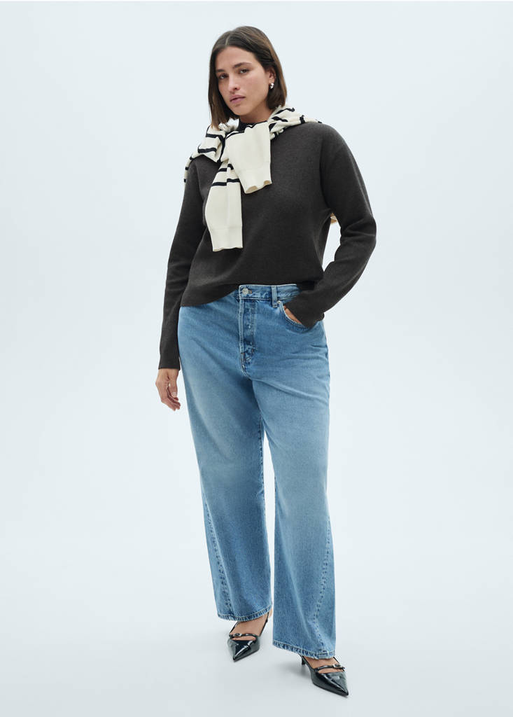 Knitted sweater with perkins neck — Medium Heather Grey