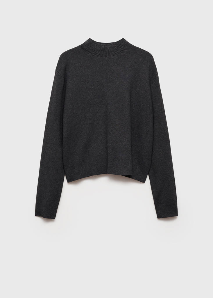 Knitted sweater with perkins neck — Medium Heather Grey