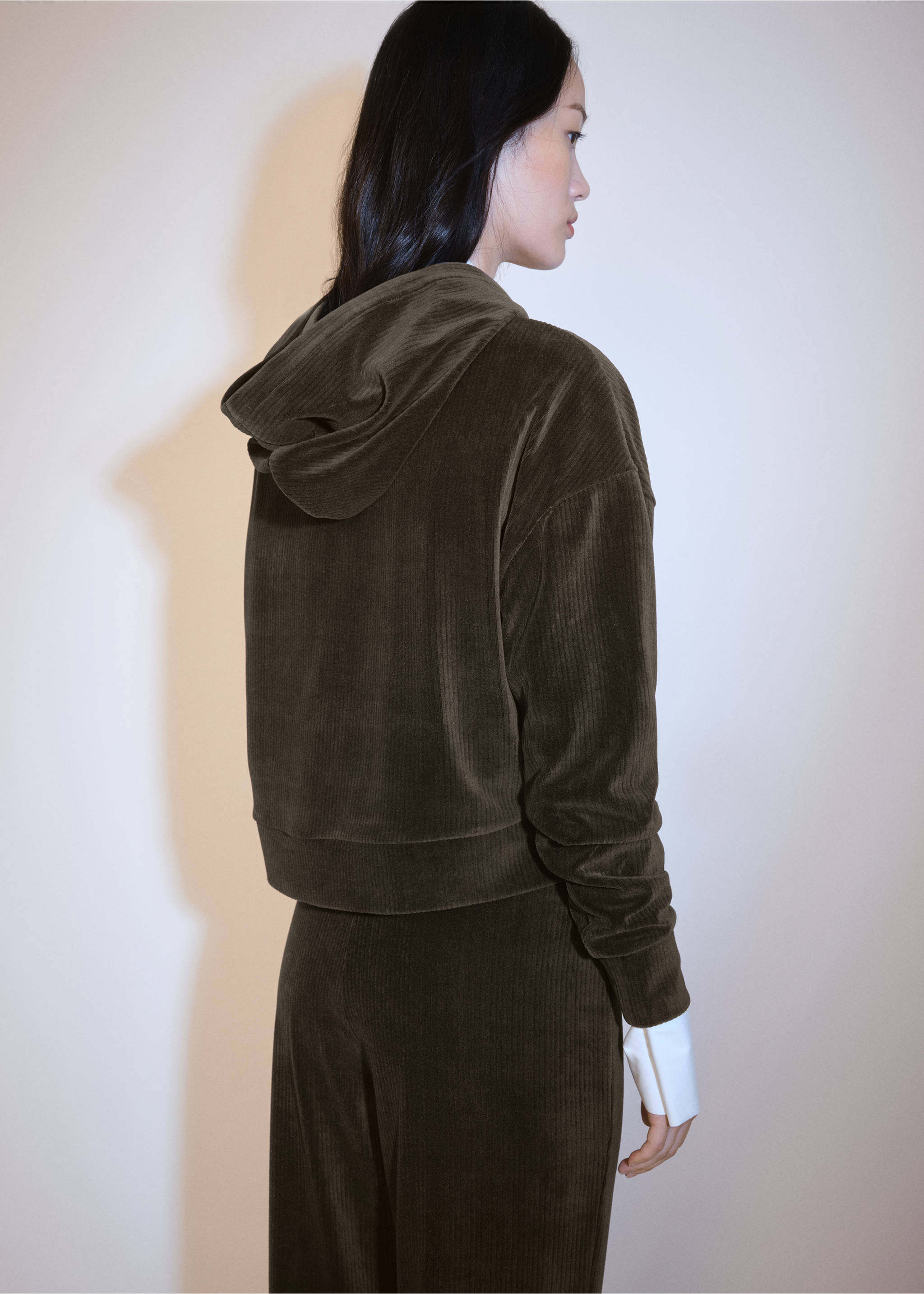 Sudadera capucha pana - Reverso del artículo, Khaki. Ref: 77007710-00.