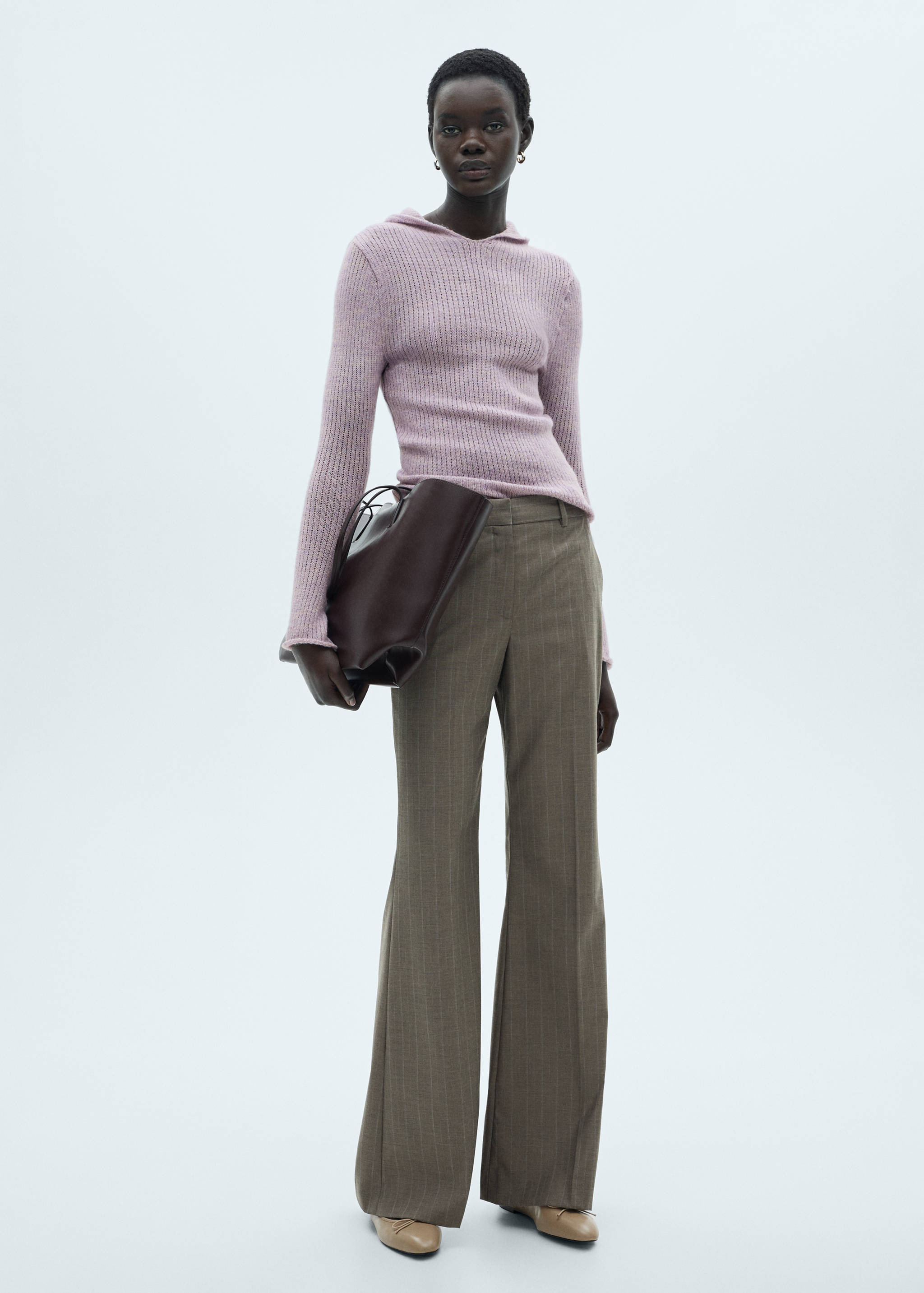 Pull-over maille côtelée capuche - Plan général