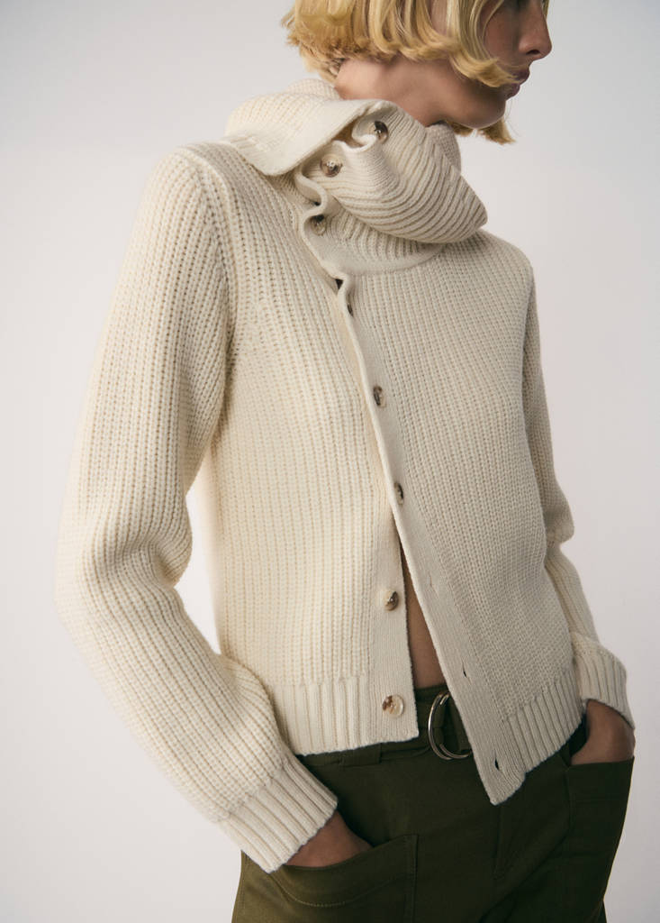 Funnel-neck sweater with buttons