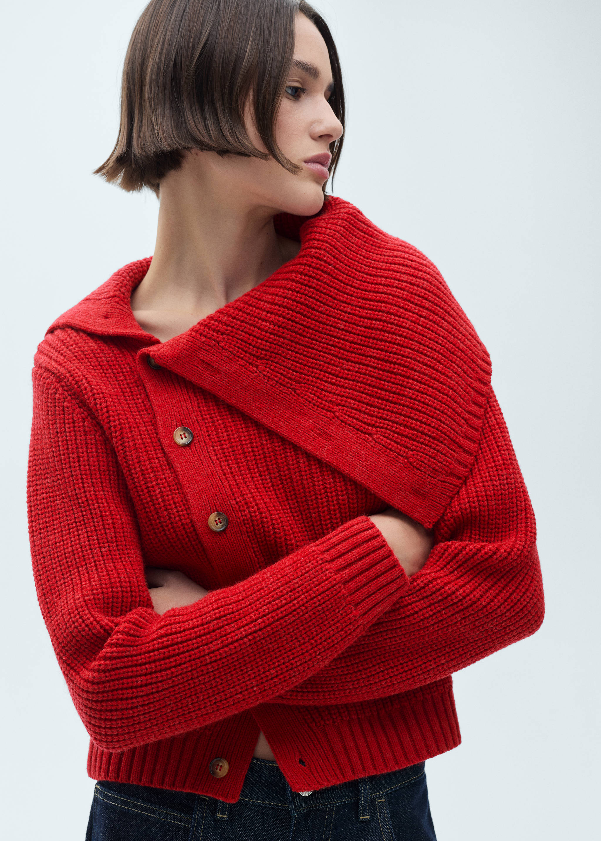 Pull-over boutons col cheminée - Plan moyen