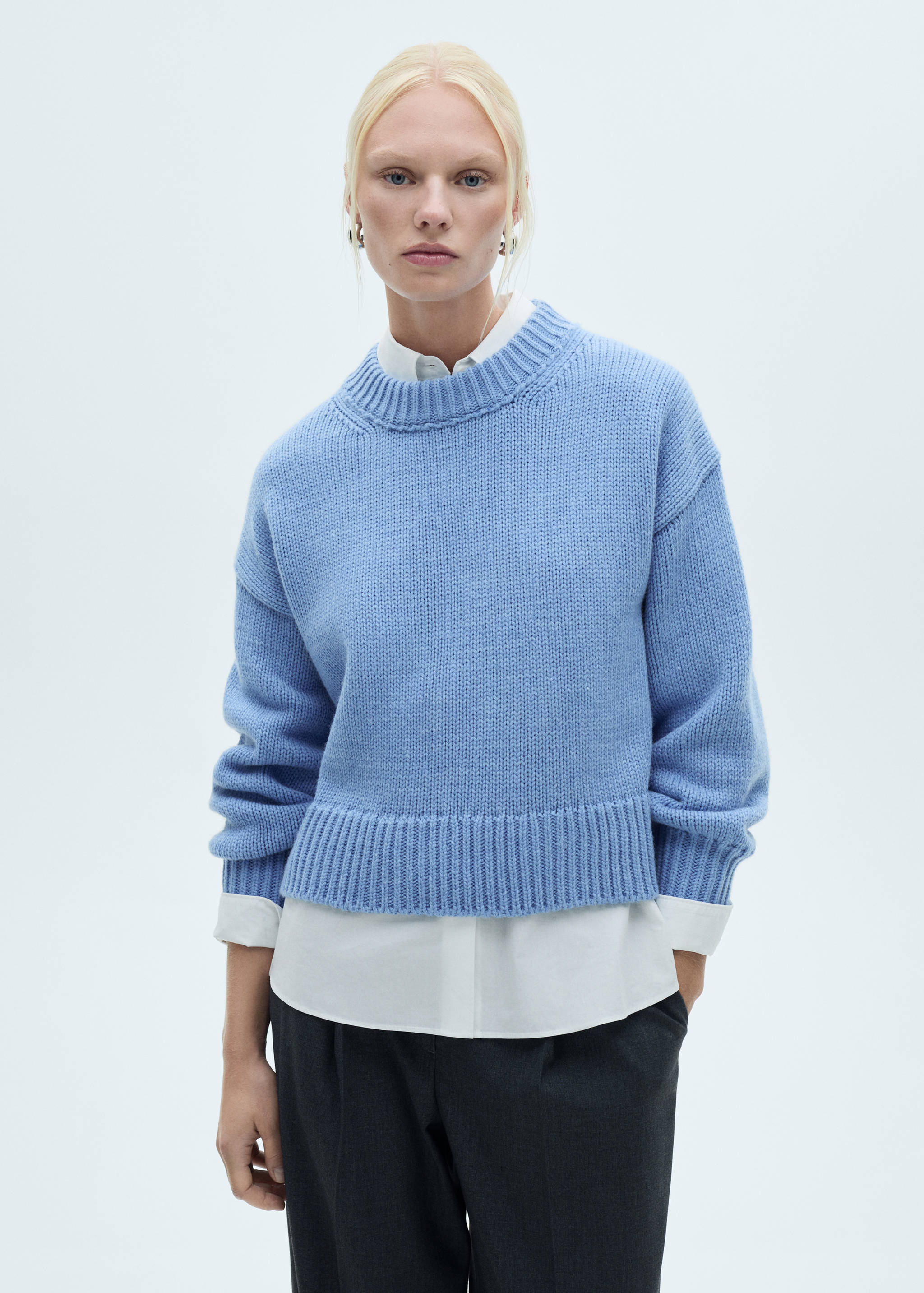 Round-neck knitted sweater - Medium plane
