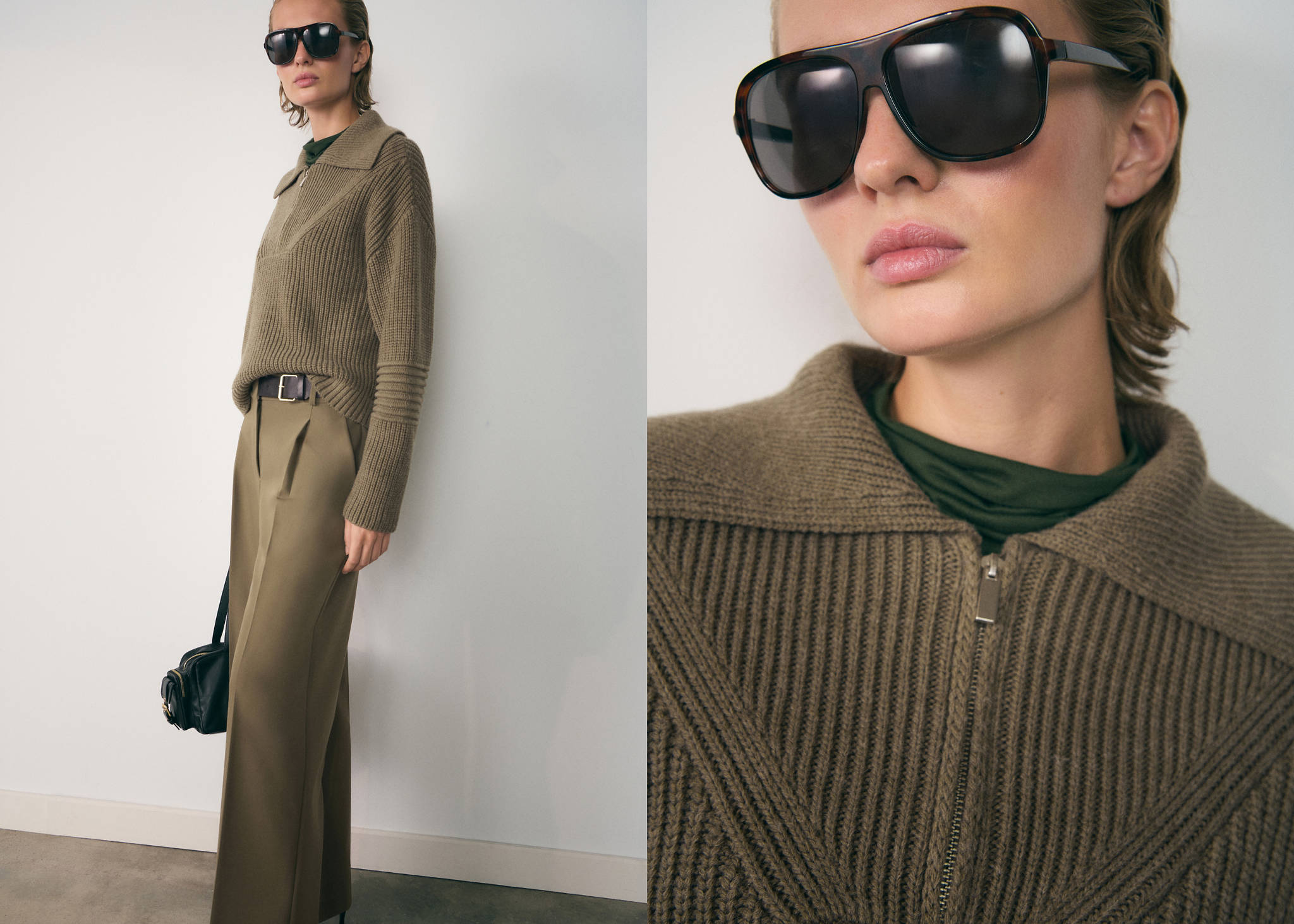 Ribbed sweater with zip collar - Panoramic plane