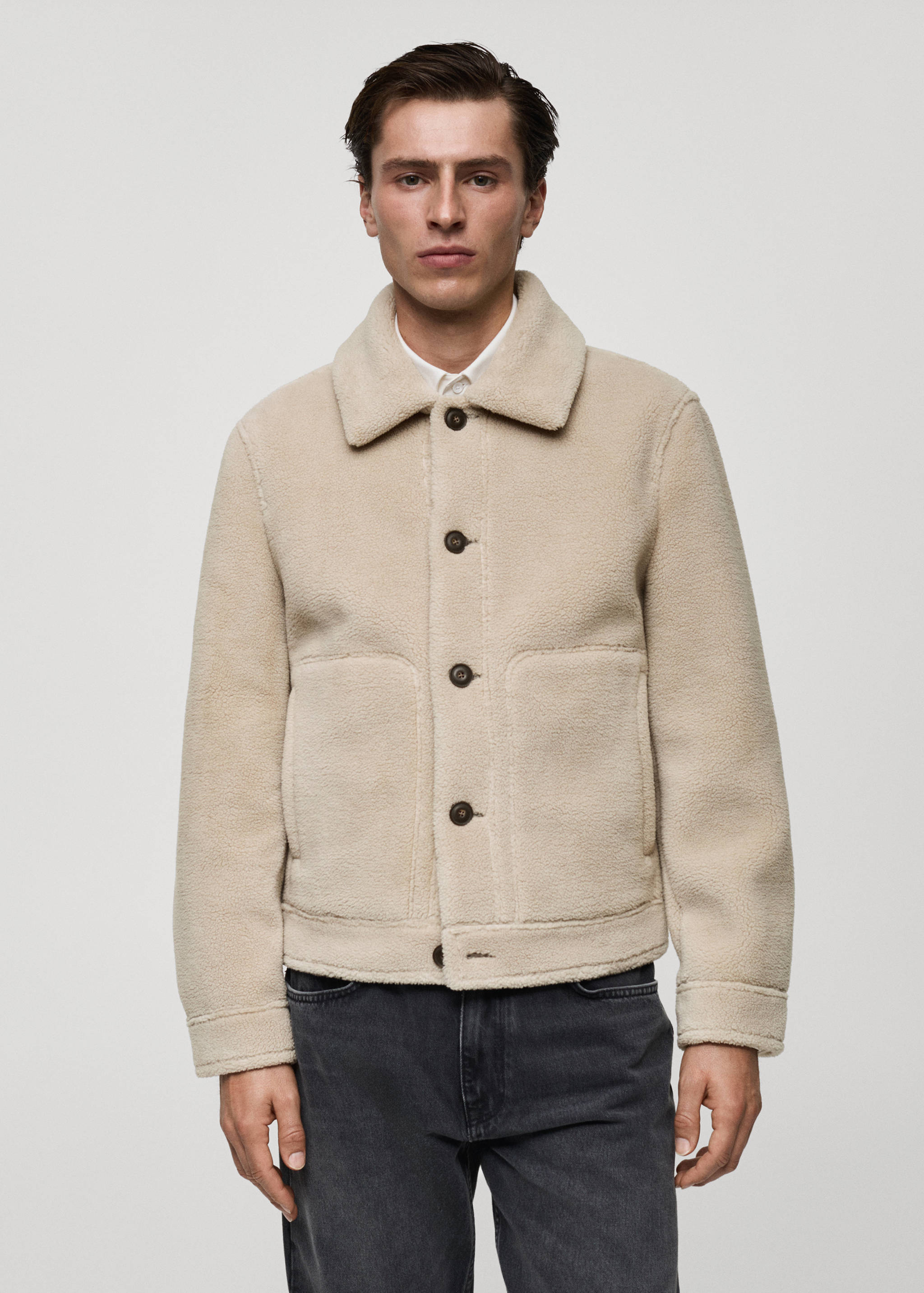 Regular fit sheepskin jacket with buttons - Medium plane