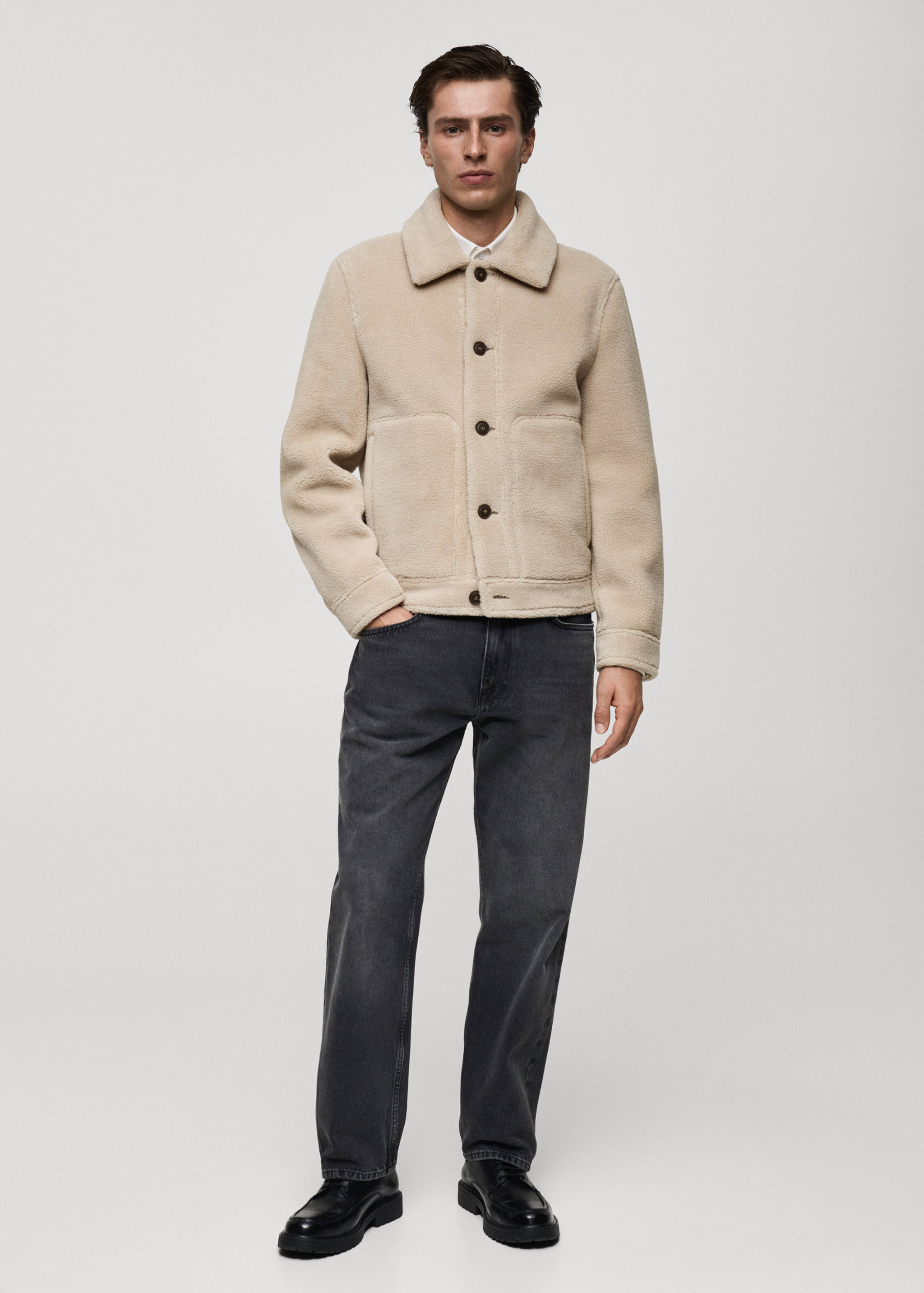 Regular fit sheepskin jacket with buttons - General plane
