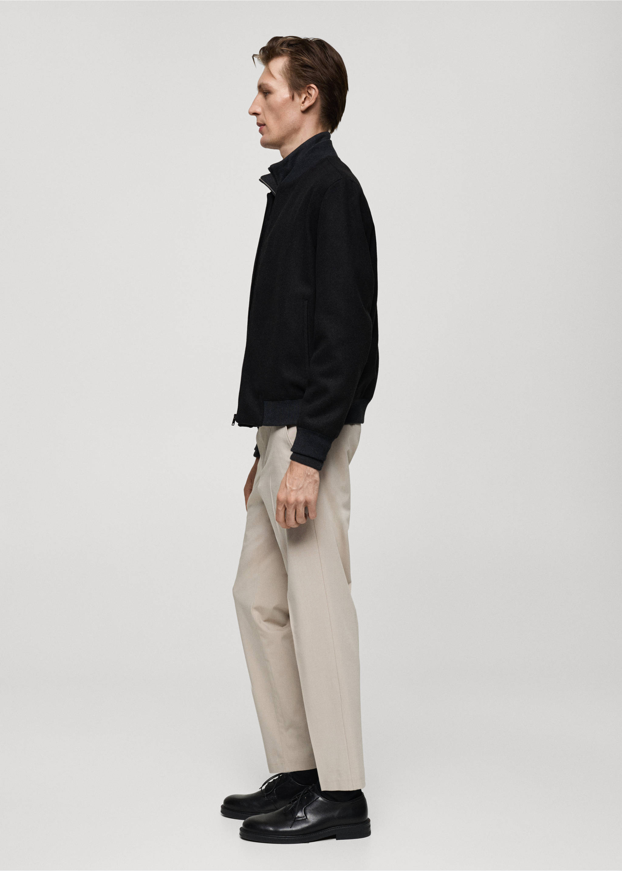 Recycled-wool bomber jacket - Details of the article 2, Charcoal. Ref: 77007924-00.