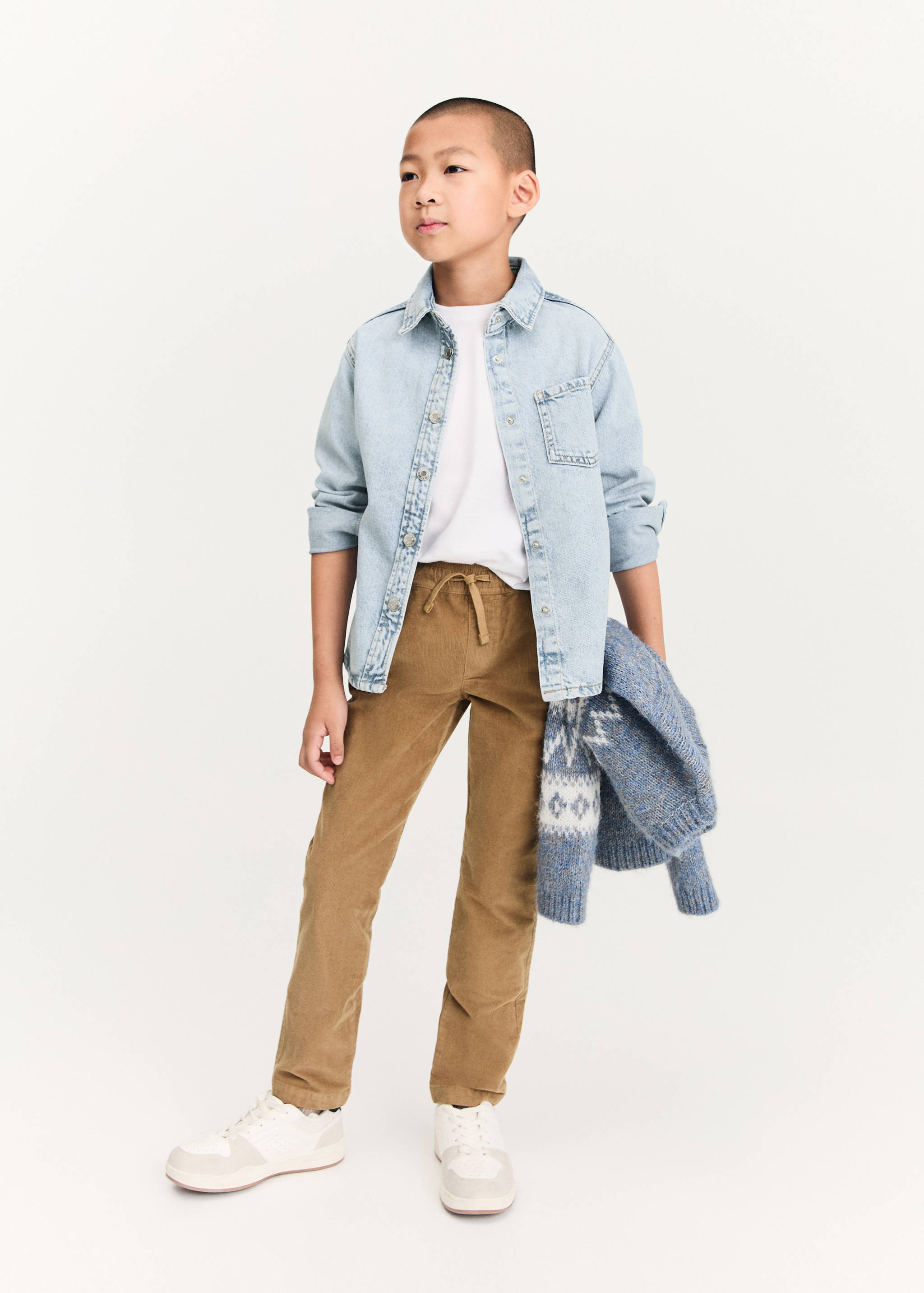 Corduroy trousers with elastic waist - Medium plane