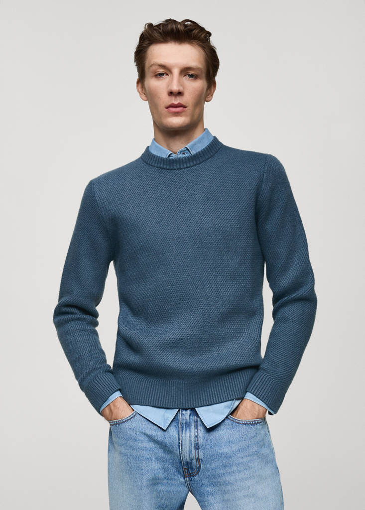 Regular-fit knitted sweater — China Blue
