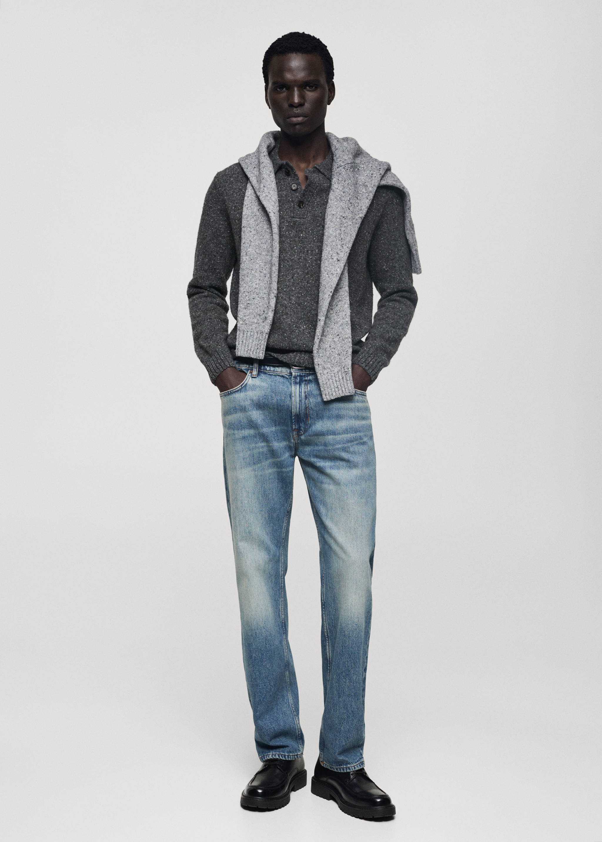 Marbled wool knitted polo shirt - General plane